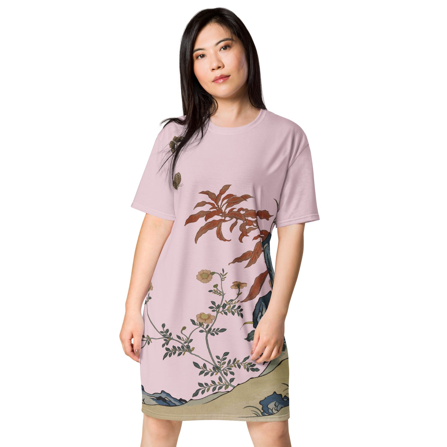 Kesi Flower Album|Butterflies and Flowers|T-shirt dress|Pale pinkish gray
