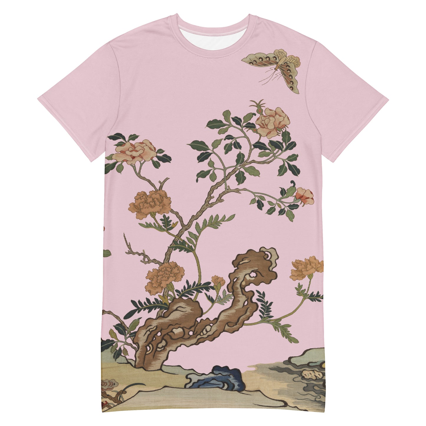 Kesi Flower Album|Camellia and Butterfly|T-shirt dress|Pale pinkish gray
