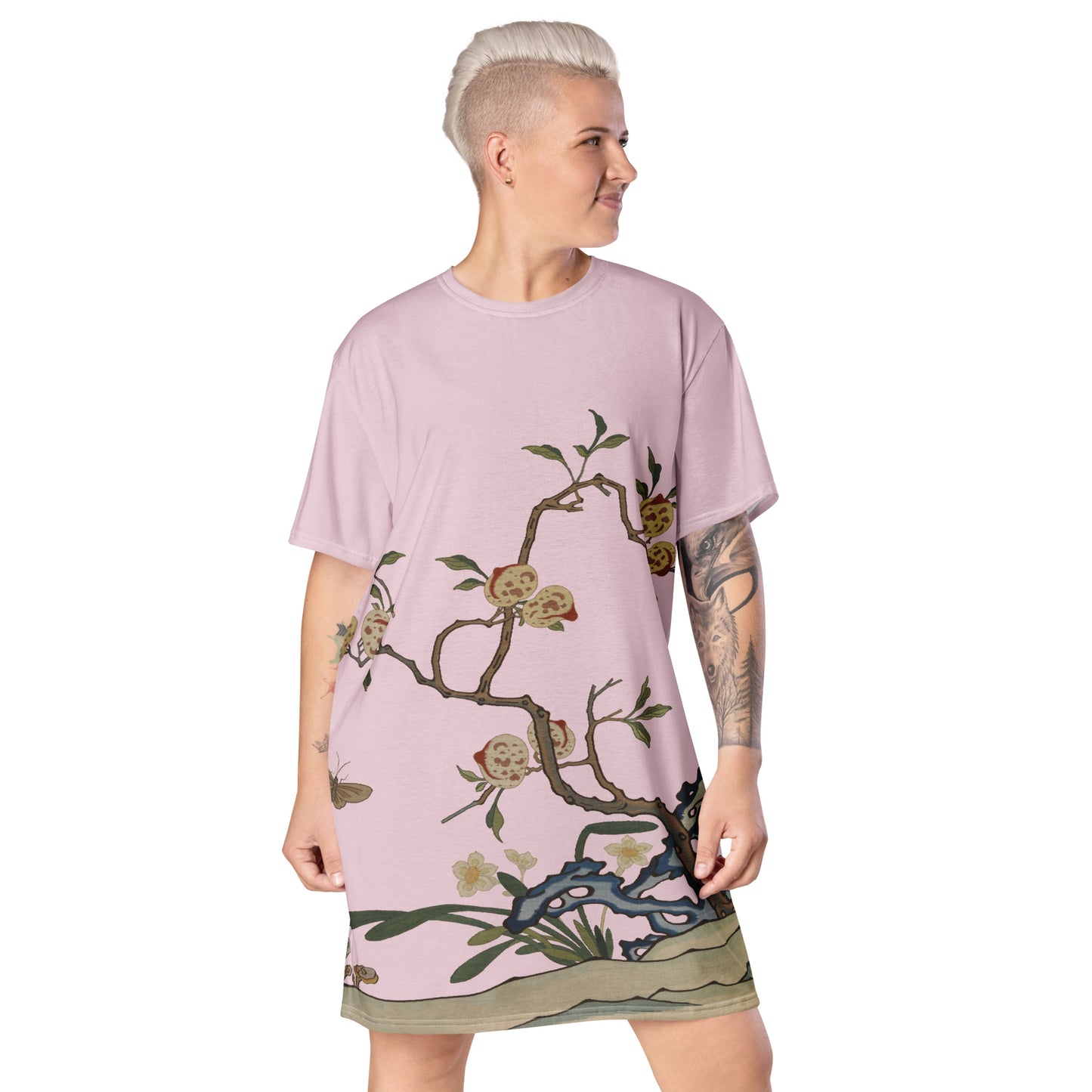 Kesi Flower Album|Narcissus and Peaches|T-shirt dress|Pale pinkish gray