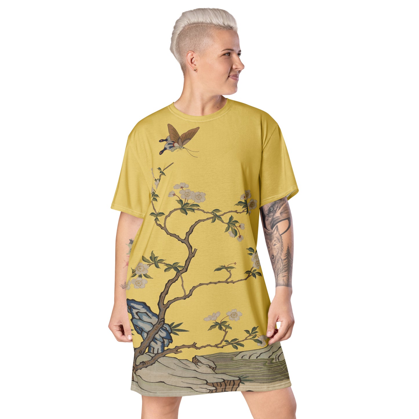 Kesi Flower Album|Plum Blossoms and Butterfly|T-shirt dress|Gold