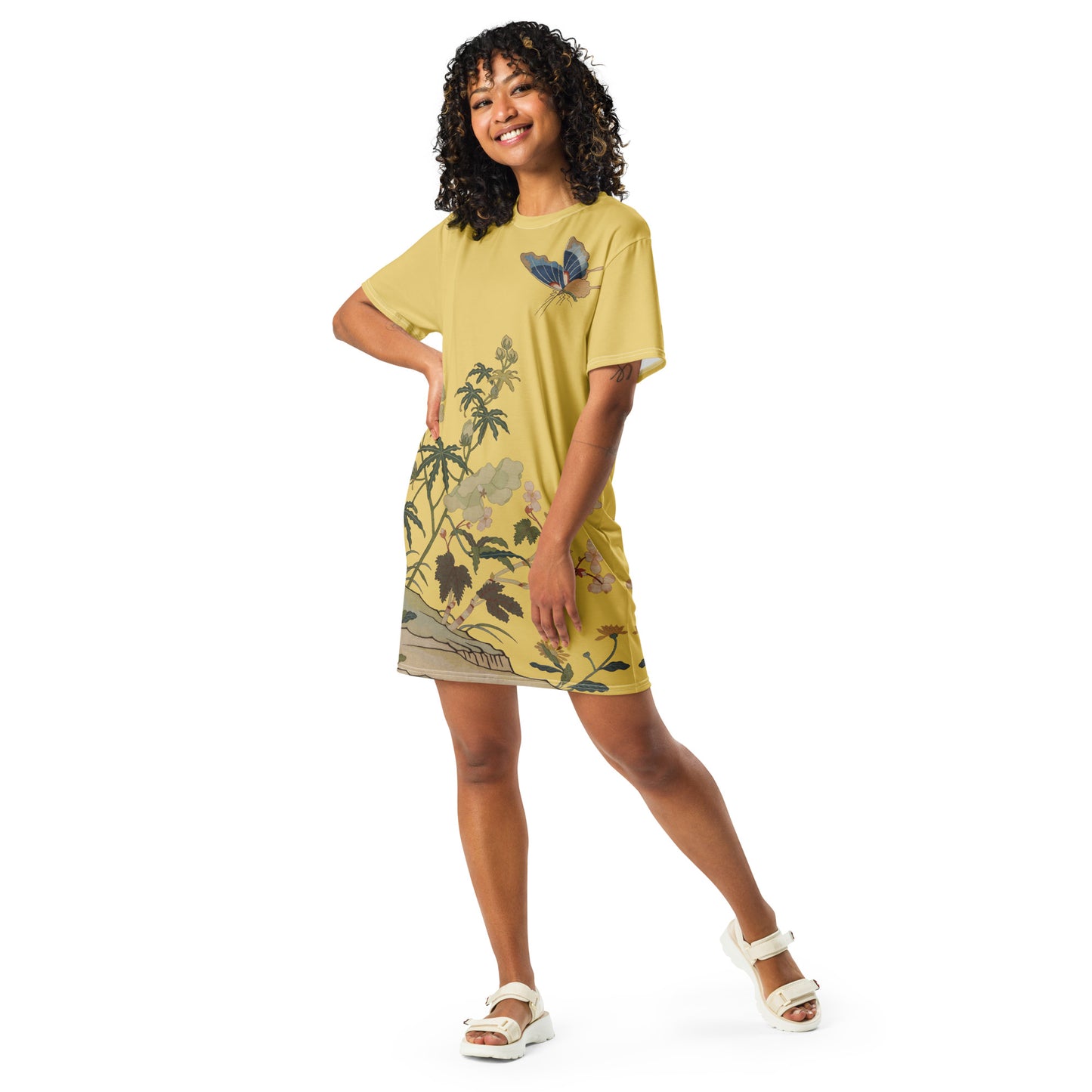 Kesi Flower Album|Hibiscus and Begonia Blossoms|T-shirt dress|Gold