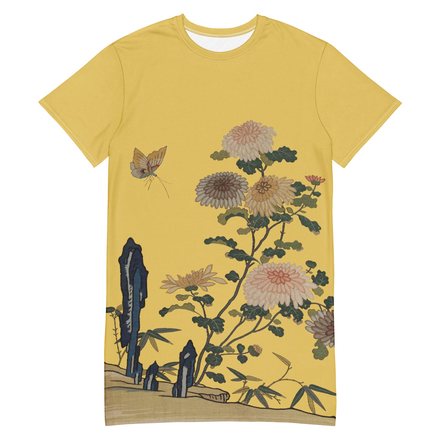 Kesi Flower Album|Chrysanthemums and Butterflies|T-shirt dress|Gold