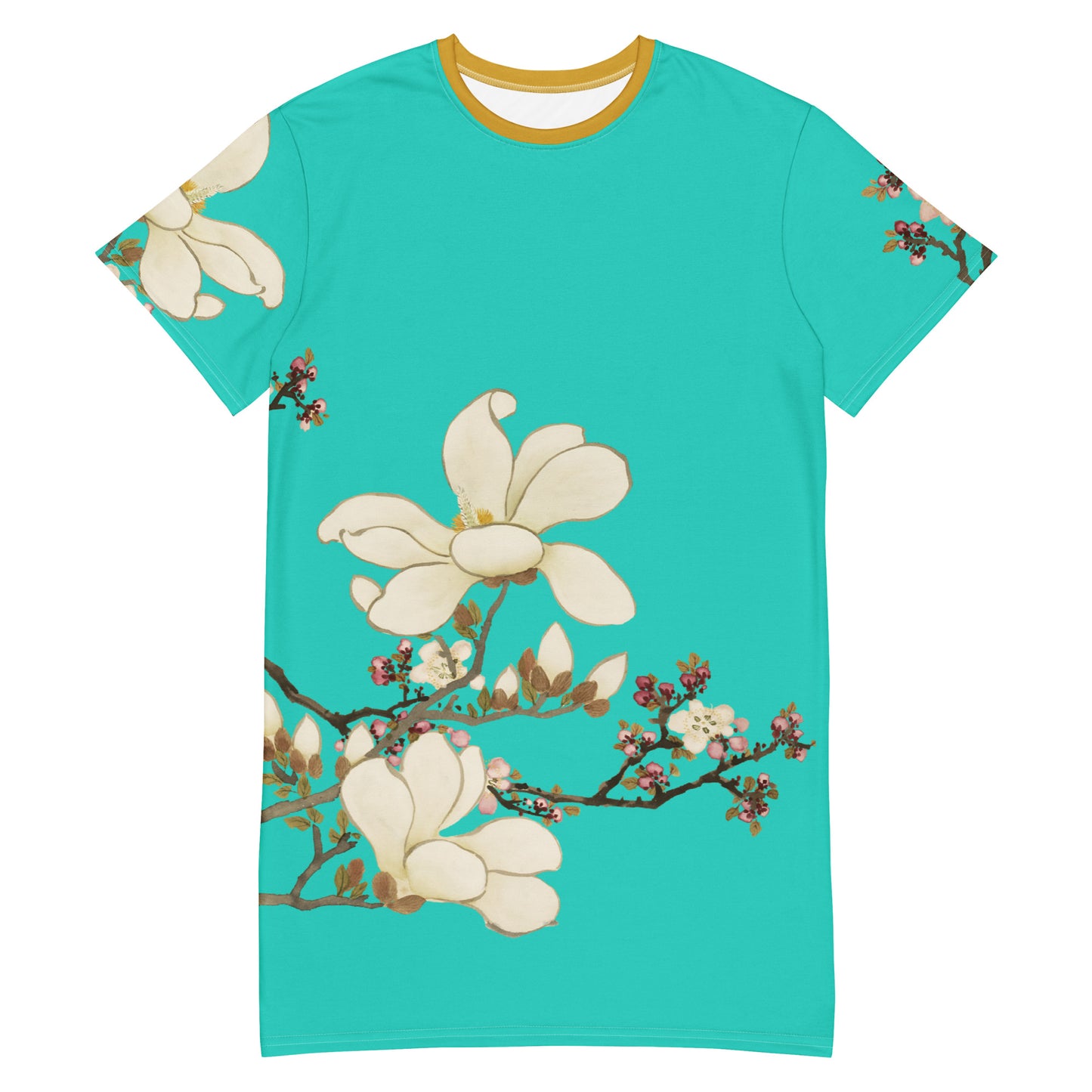The Spirit of Flowers in Twelve Months|Apricot and Lily Magnolia in Blossom|T-shirt dress|Turquoise