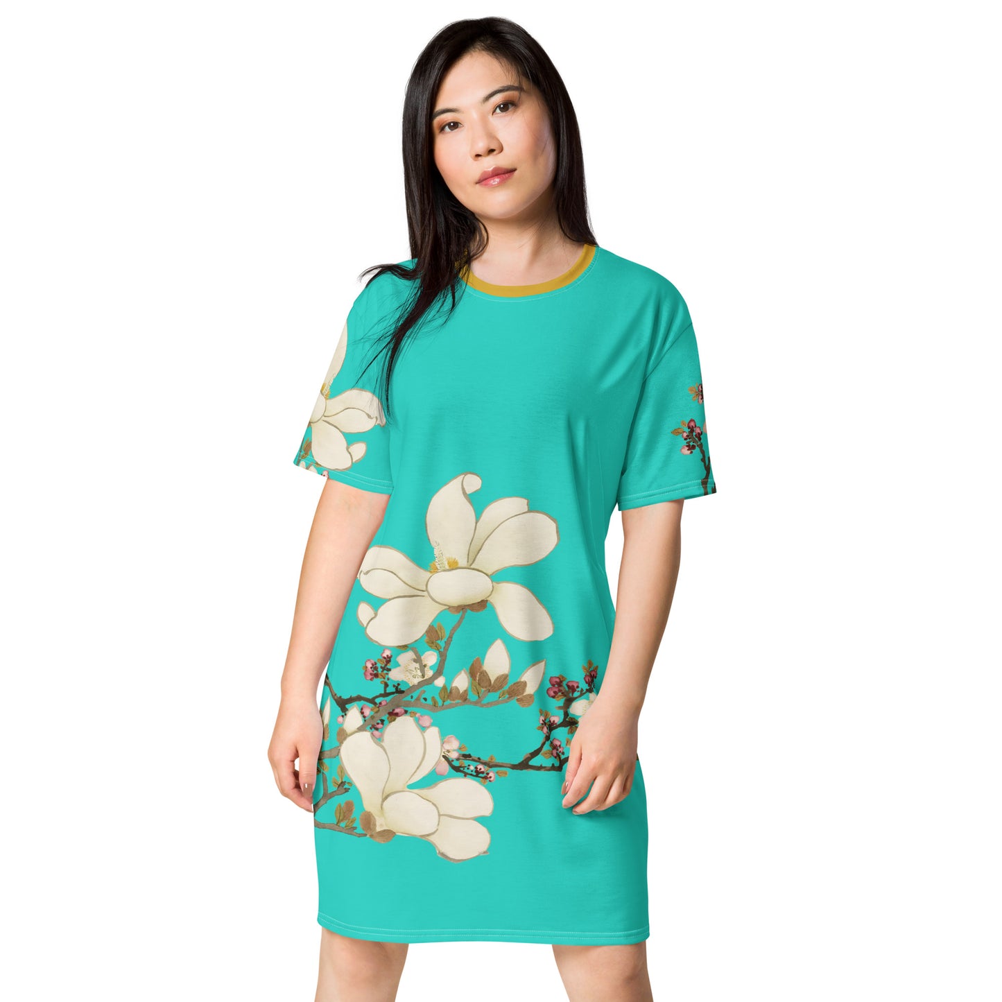The Spirit of Flowers in Twelve Months|Apricot and Lily Magnolia in Blossom|T-shirt dress|Turquoise