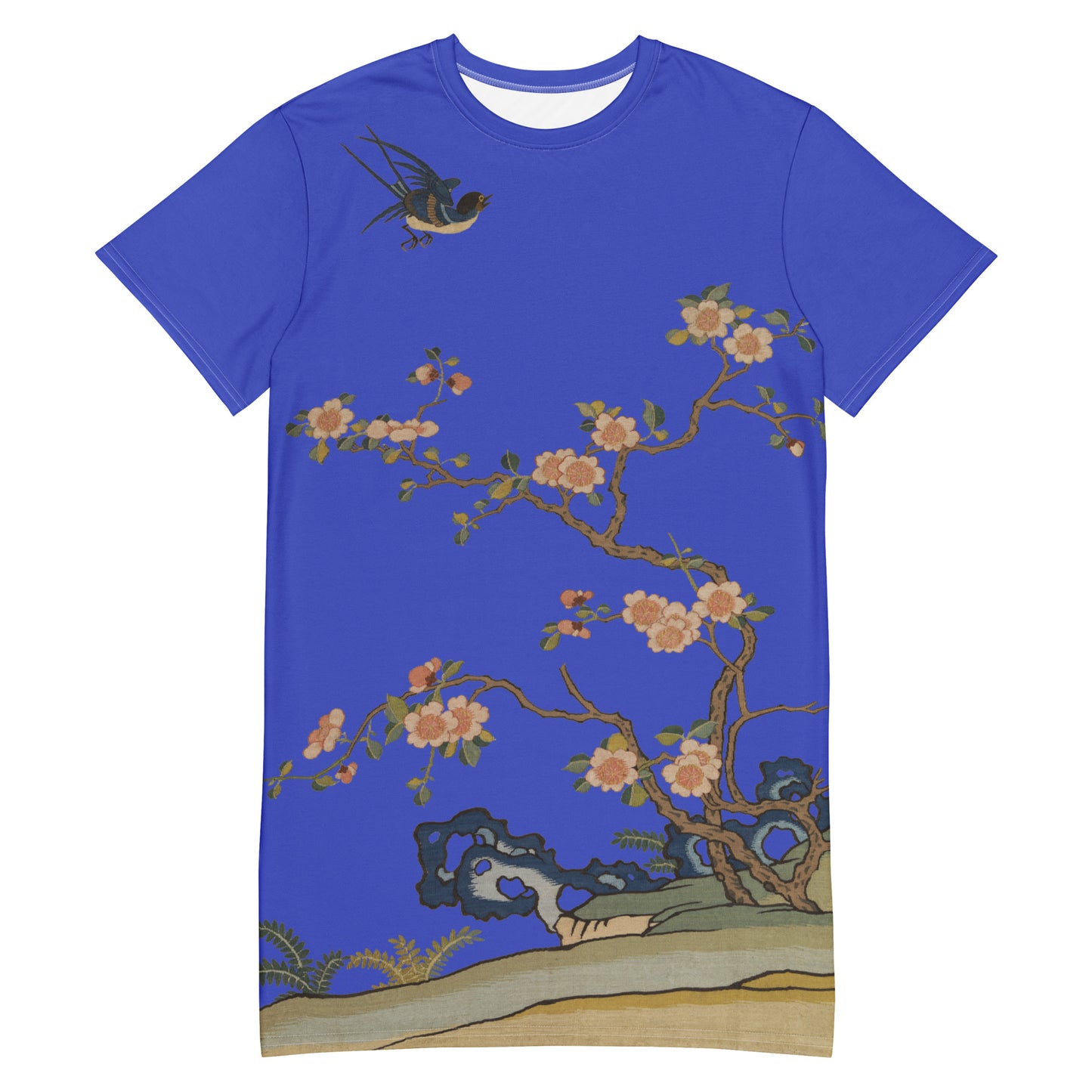 Kesi Flower Album|Swallow in Flight, Harbinger of Spring|T-shirt dress|Royal blue