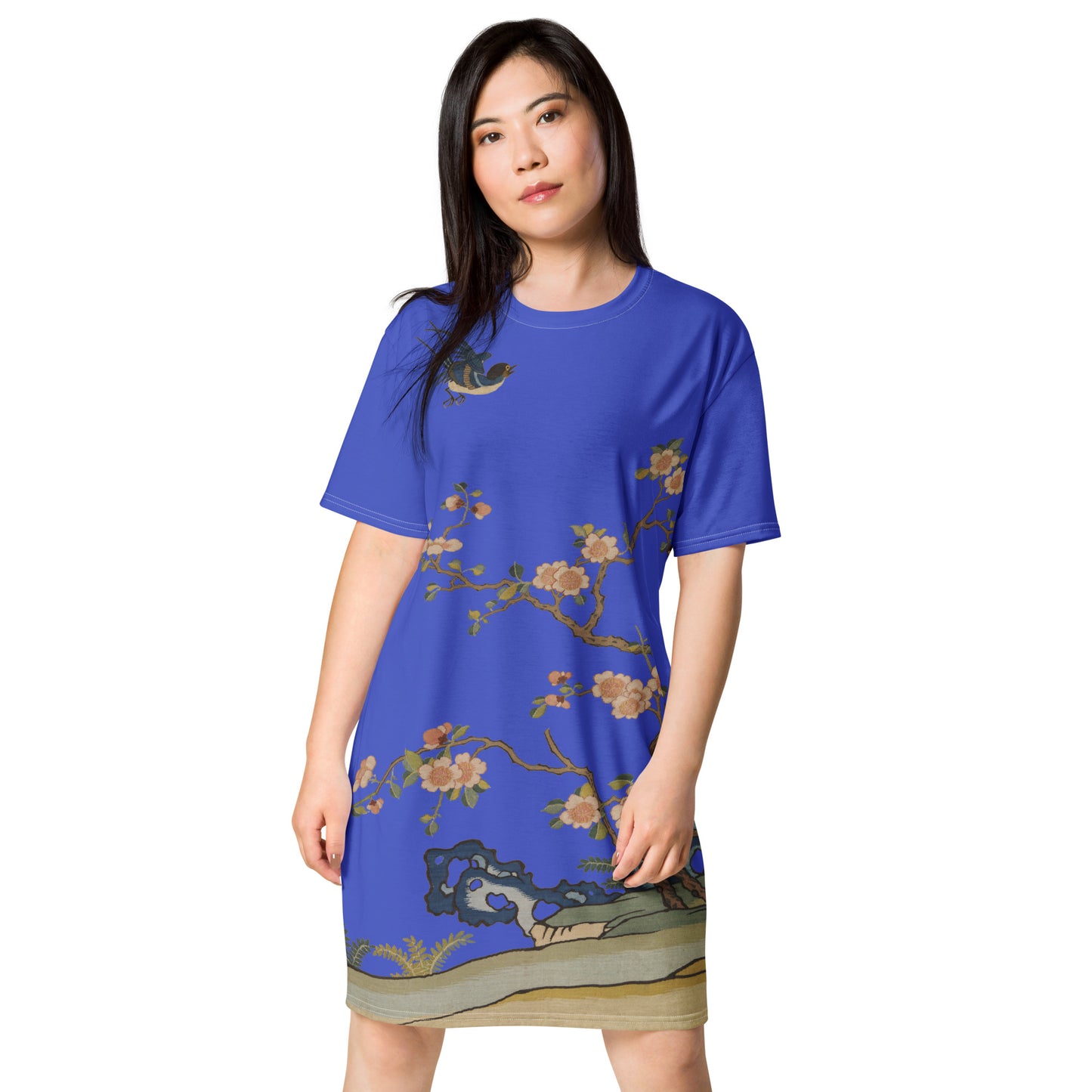 Kesi Flower Album|Swallow in Flight, Harbinger of Spring|T-shirt dress|Royal blue