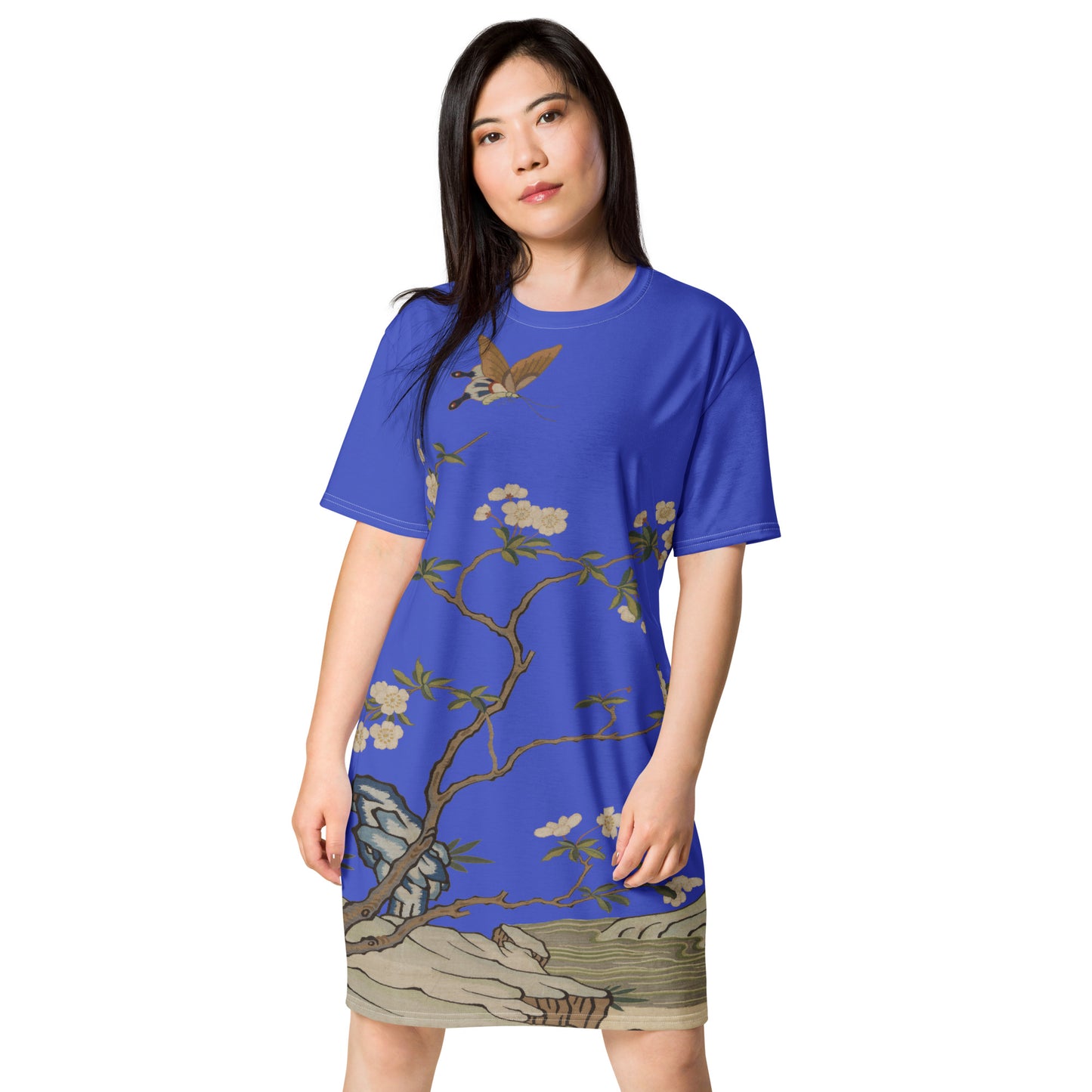 Kesi Flower Album|Plum Blossoms and Butterfly|T-shirt dress|Royal blue