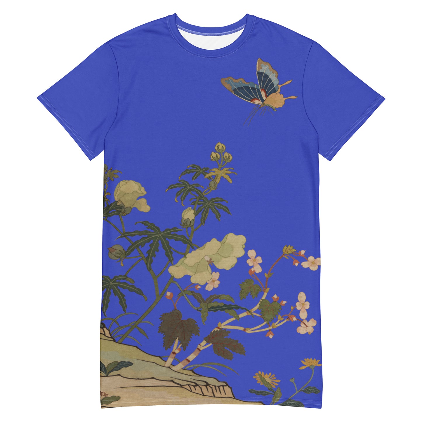 Kesi Flower Album|Hibiscus and Begonia Blossoms|T-shirt dress|Royal blue