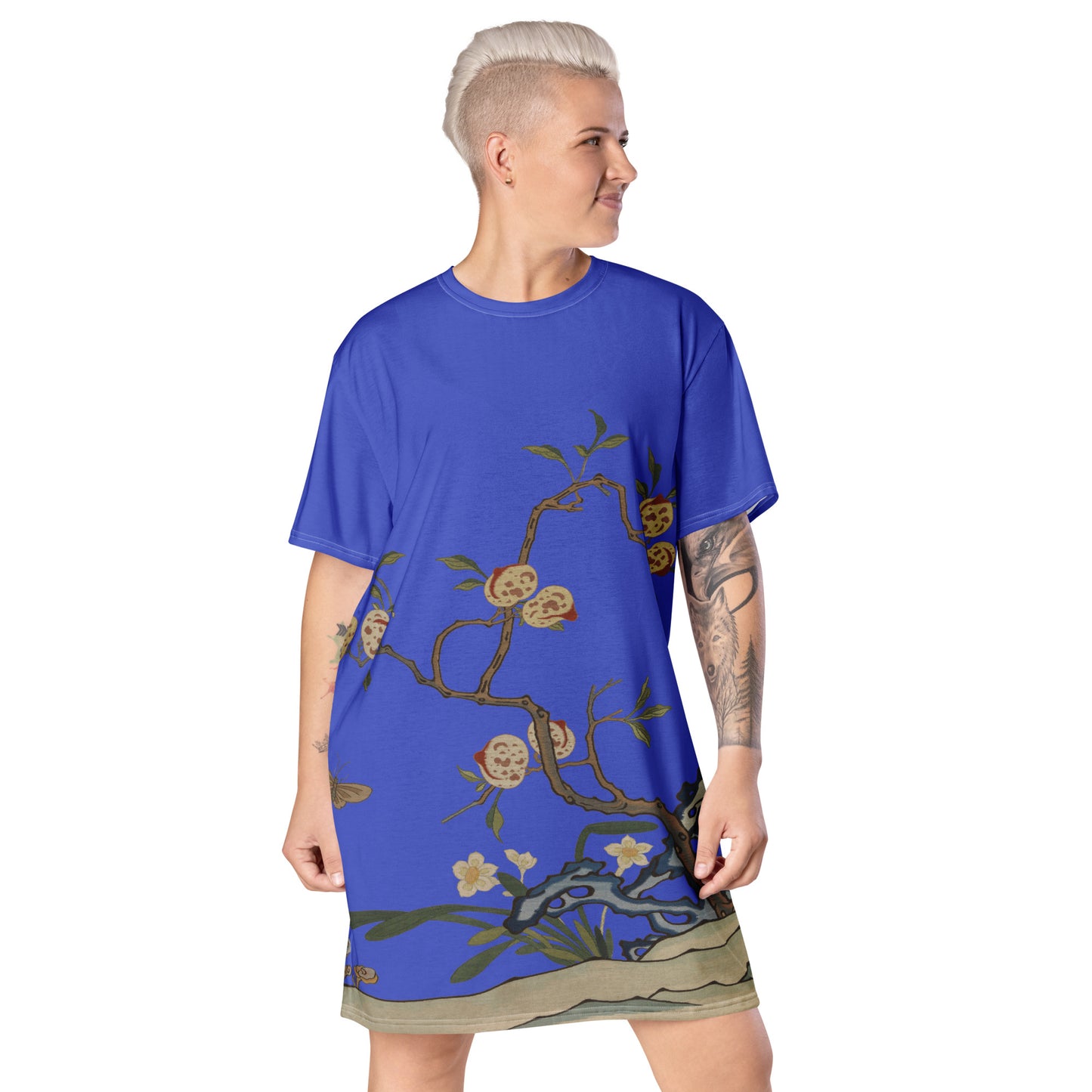 Kesi Flower Album|Narcissus and Peaches|T-shirt dress|Royal blue