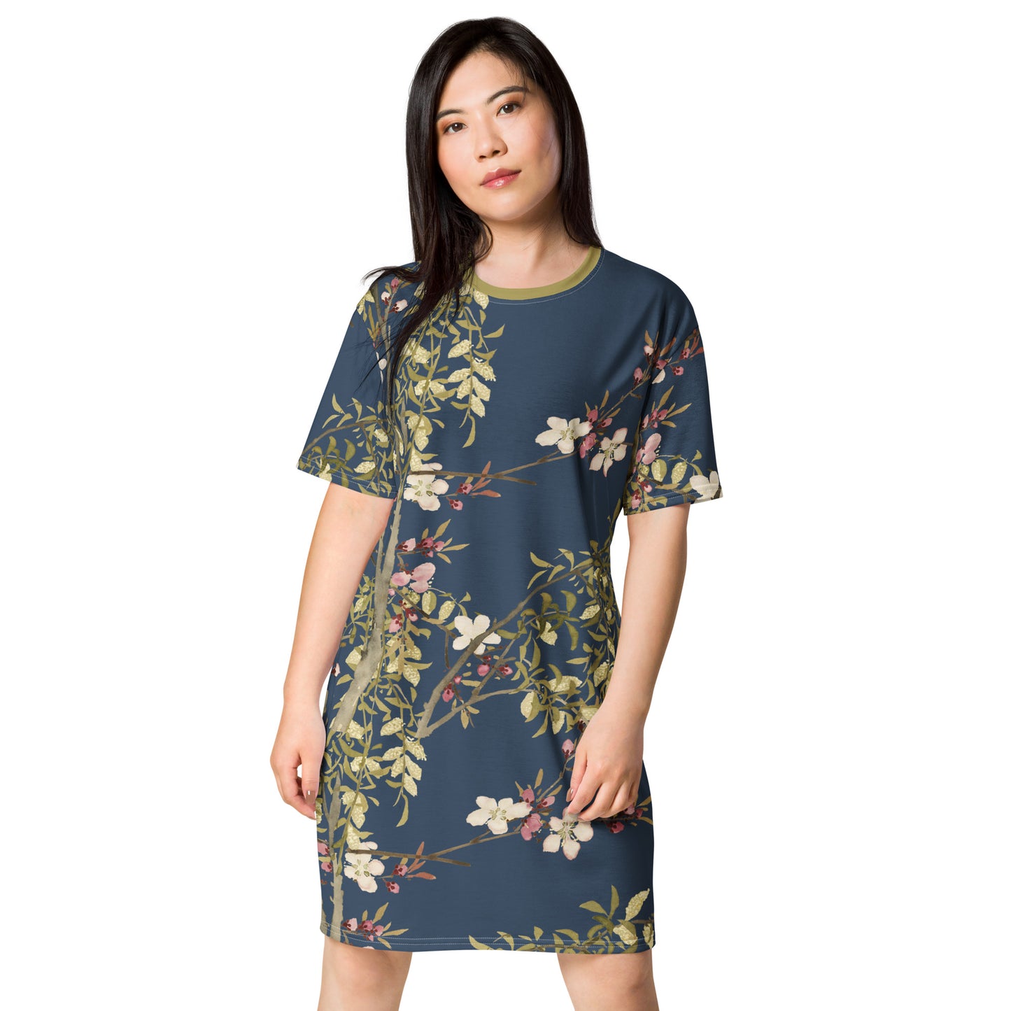 The Spirit of Flowers in Twelve Months|Willow and Peach Blossom|T-shirt dress|Dark blue