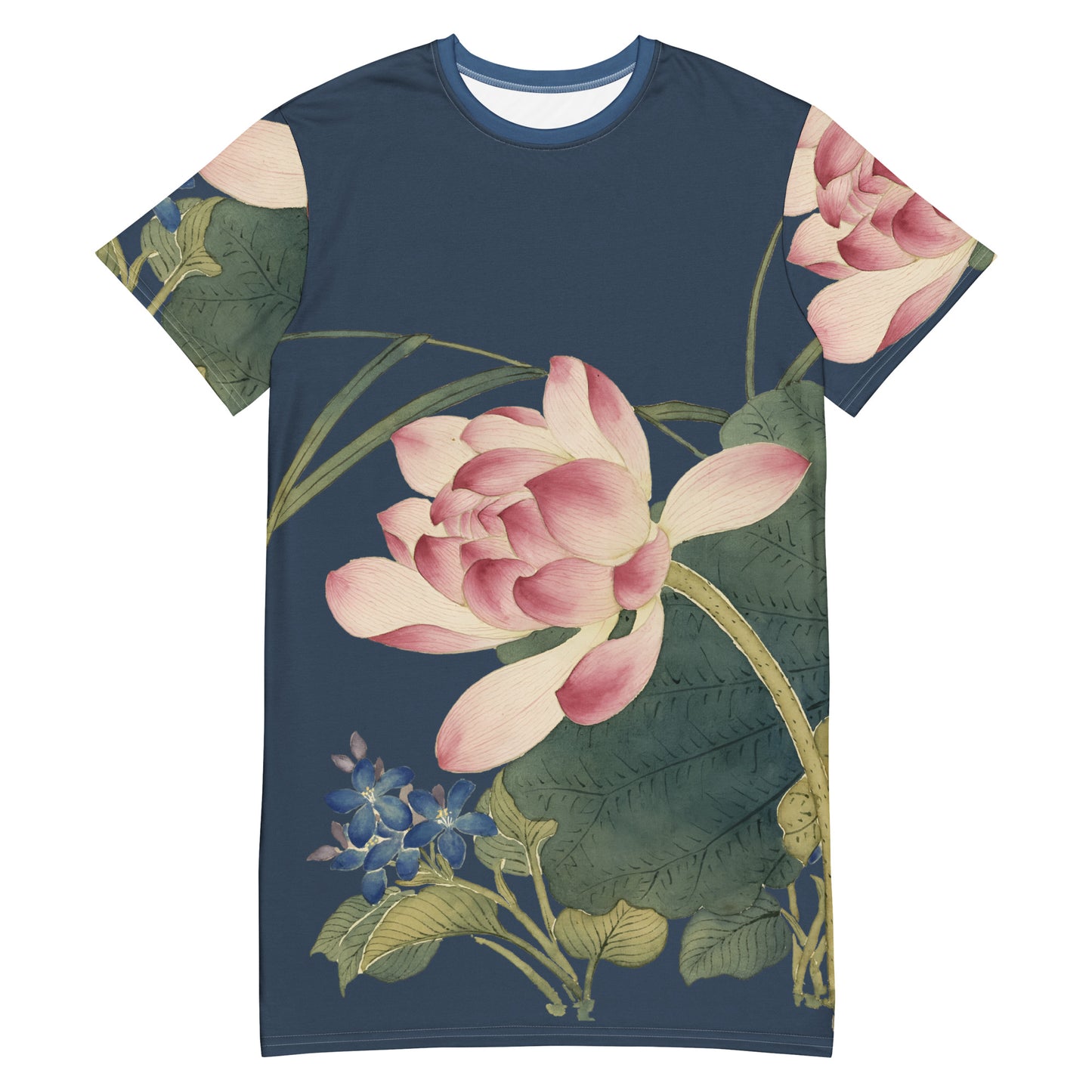 The Spirit of Flowers in Twelve Months|Lotus in Bloom|T-shirt dress|Dark blue