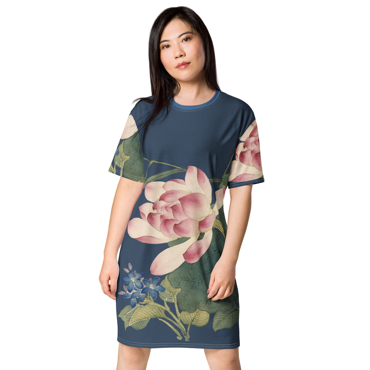The Spirit of Flowers in Twelve Months|Lotus in Bloom|T-shirt dress|Dark blue