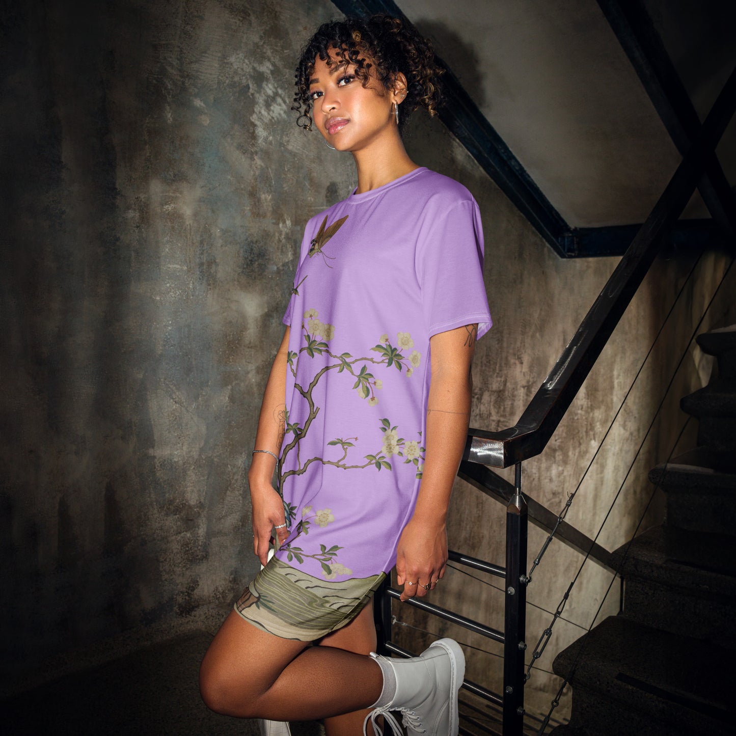 Kesi Flower Album|Plum Blossoms and Butterfly|T-shirt dress|Lilac