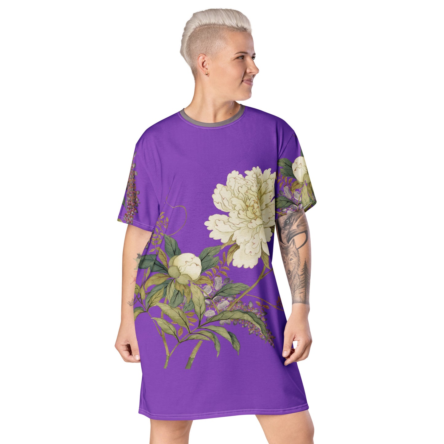 The Spirit of Flowers in Twelve Months|Chinese Peony and Wisteria in Bloom|T-shirt dress|Purple