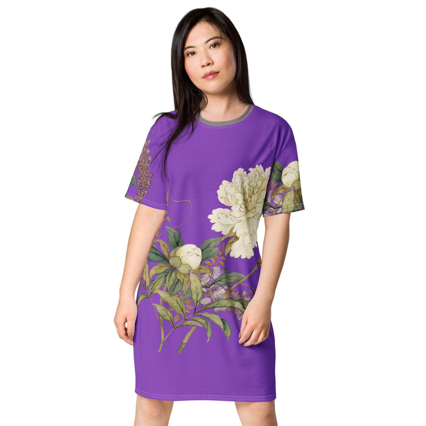The Spirit of Flowers in Twelve Months|Chinese Peony and Wisteria in Bloom|T-shirt dress|Purple