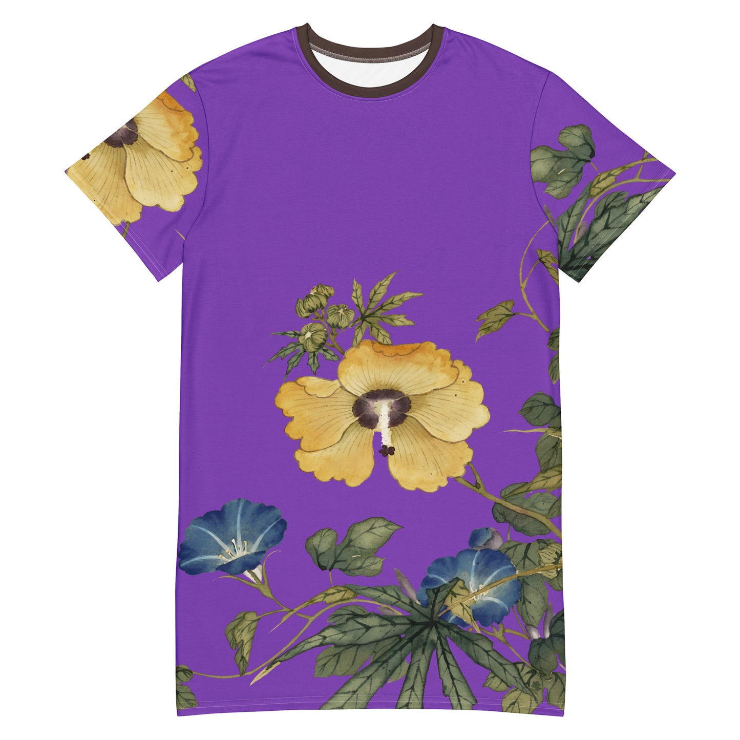 The Spirit of Flowers in Twelve Months|Okra and White-edged Morning Glory in Bloom|T-shirt dress|Purple