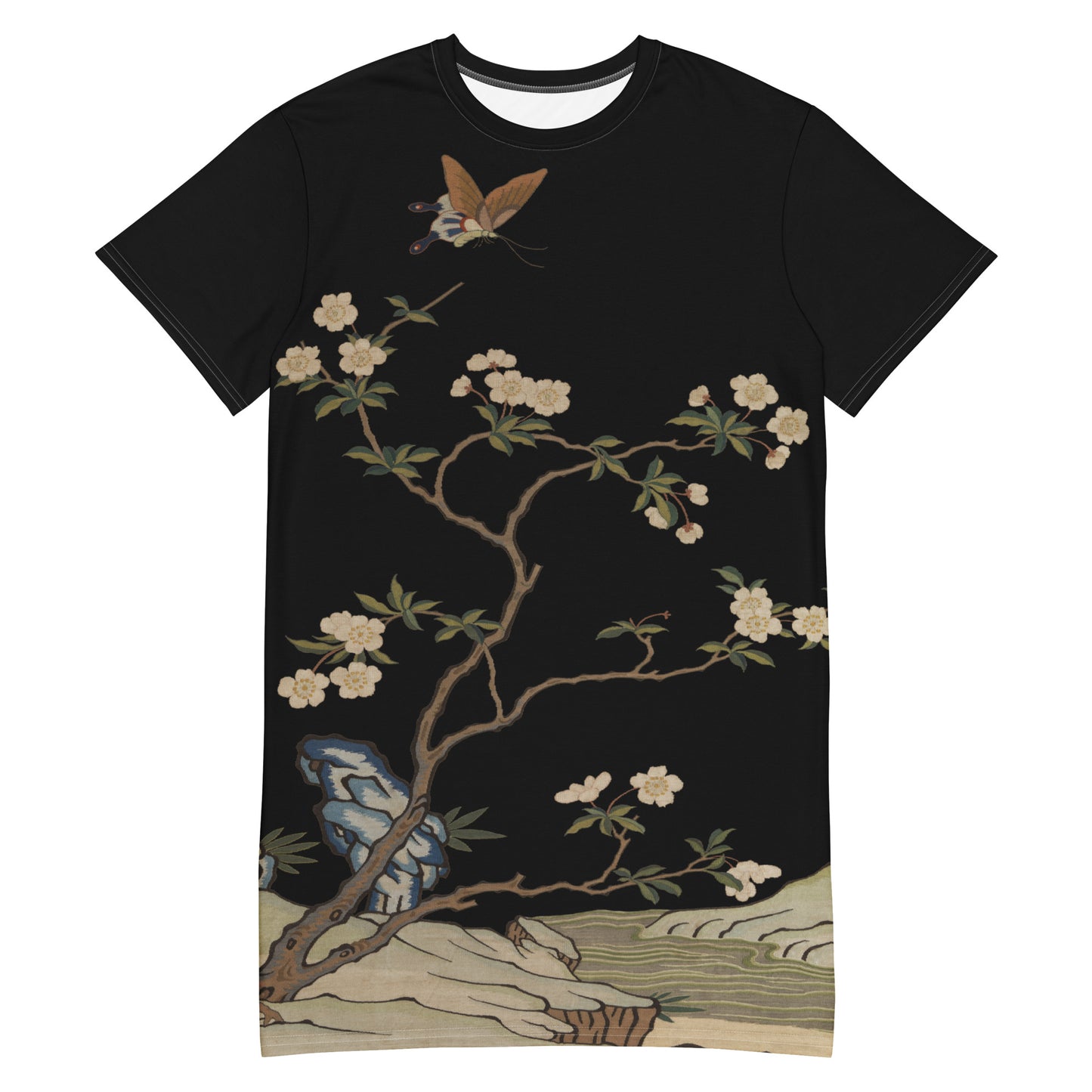 Kesi Flower Album|Plum Blossoms and Butterfly|T-shirt dress|Black