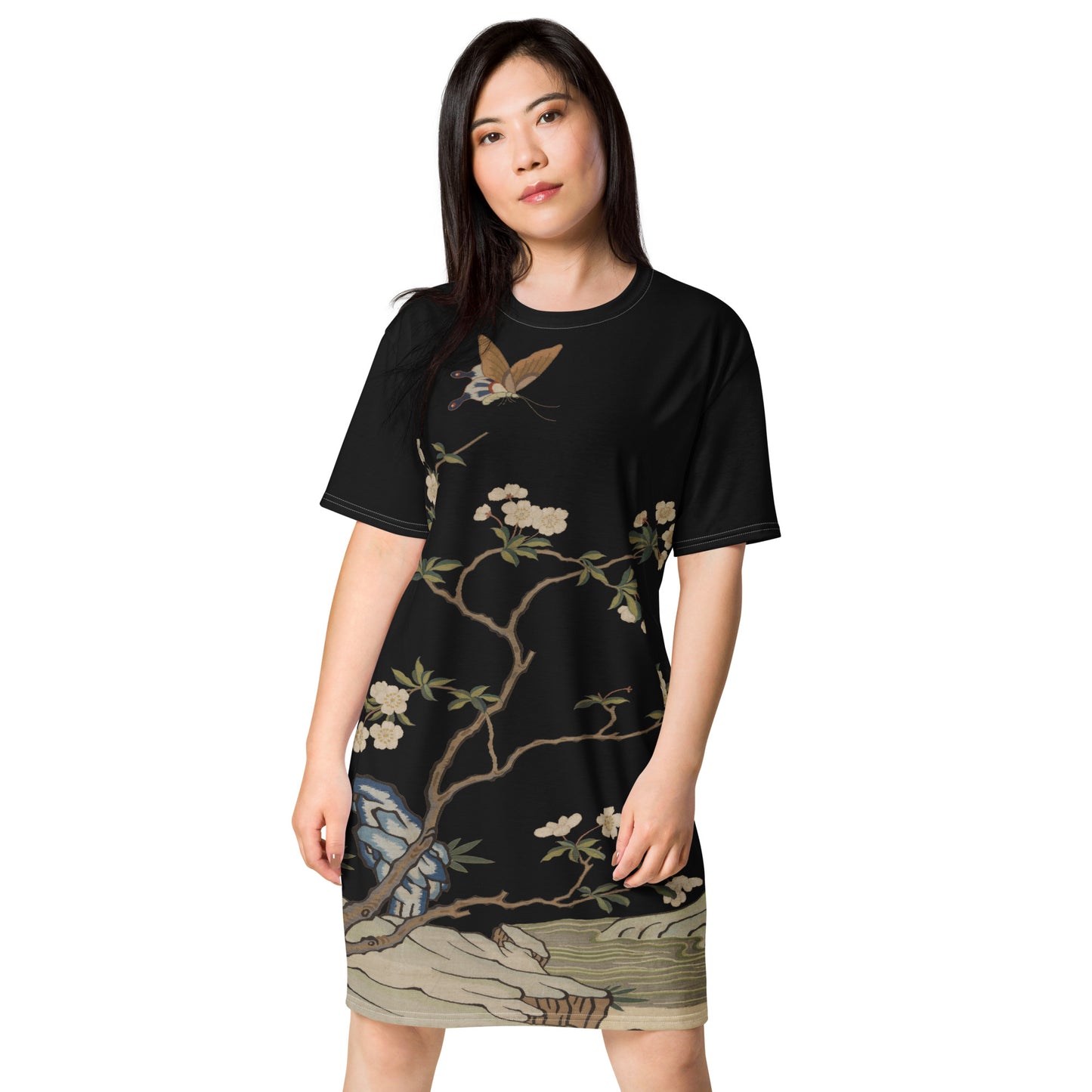 Kesi Flower Album|Plum Blossoms and Butterfly|T-shirt dress|Black