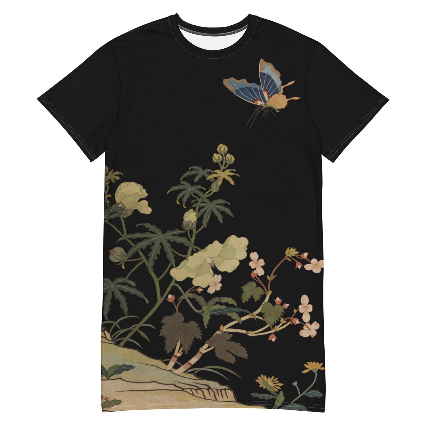 Kesi Flower Album|Hibiscus and Begonia Blossoms|T-shirt dress|Black