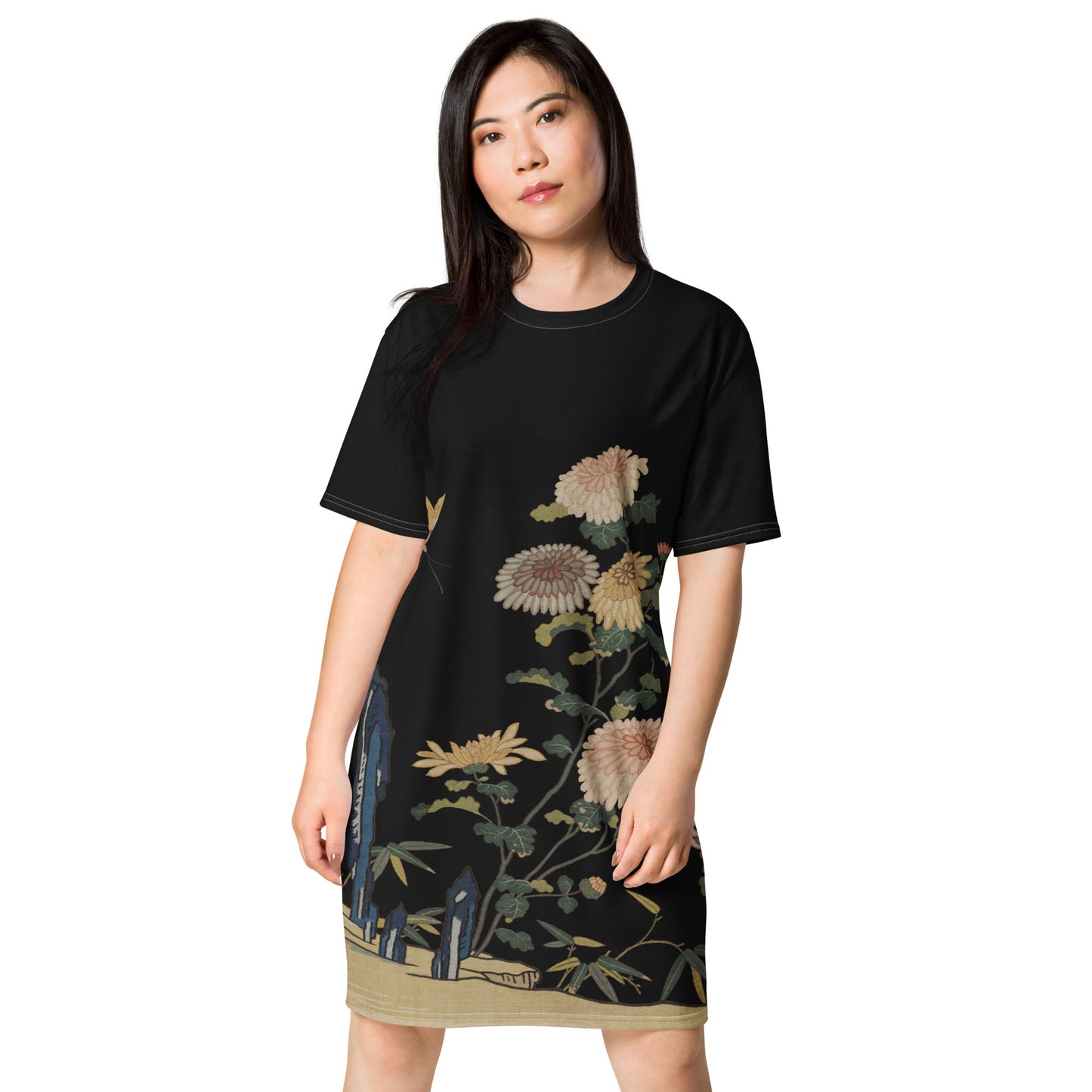 Kesi Flower Album|Chrysanthemums and Butterflies|T-shirt dress|Black