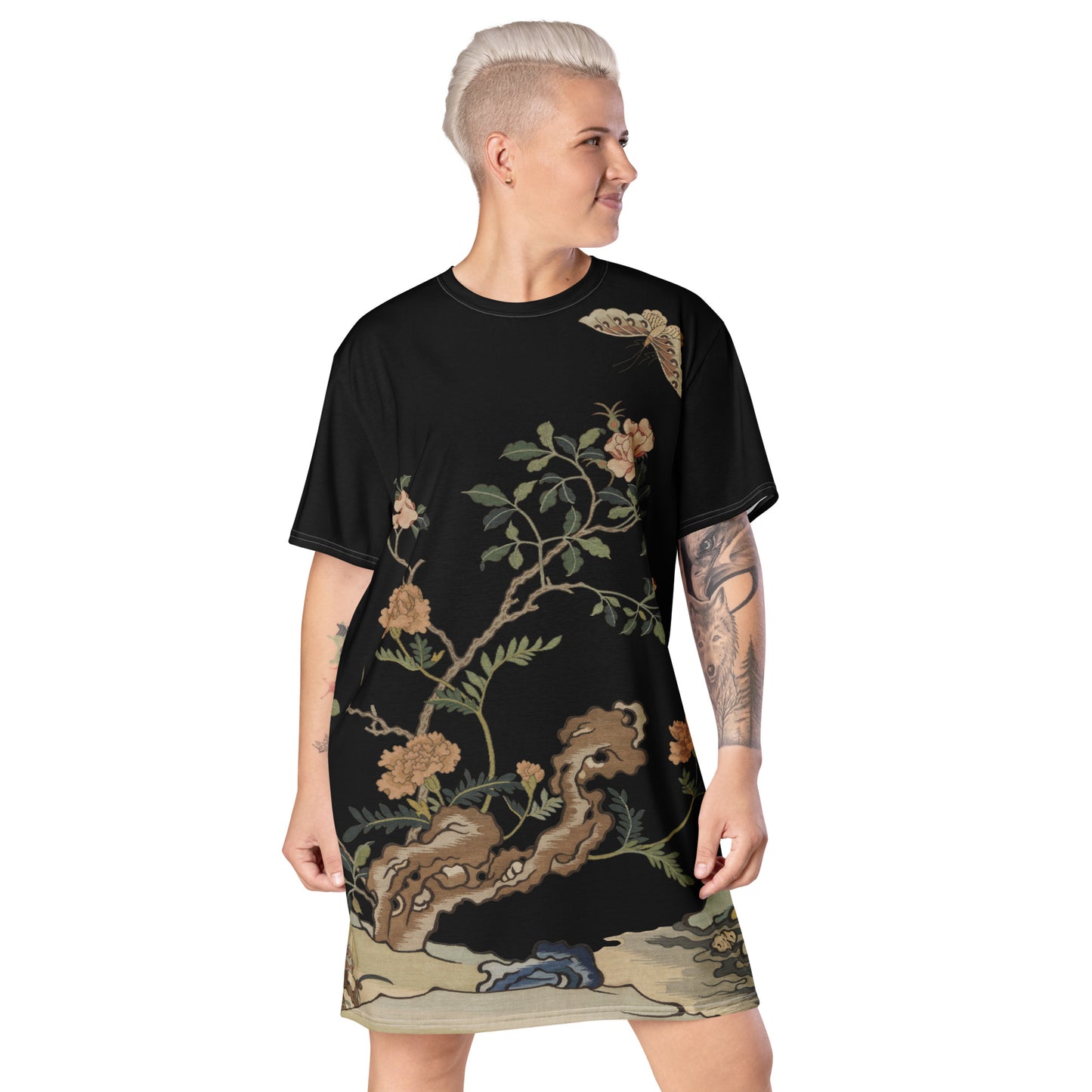 Kesi Flower Album|Camellia and Butterfly|T-shirt dress|Black
