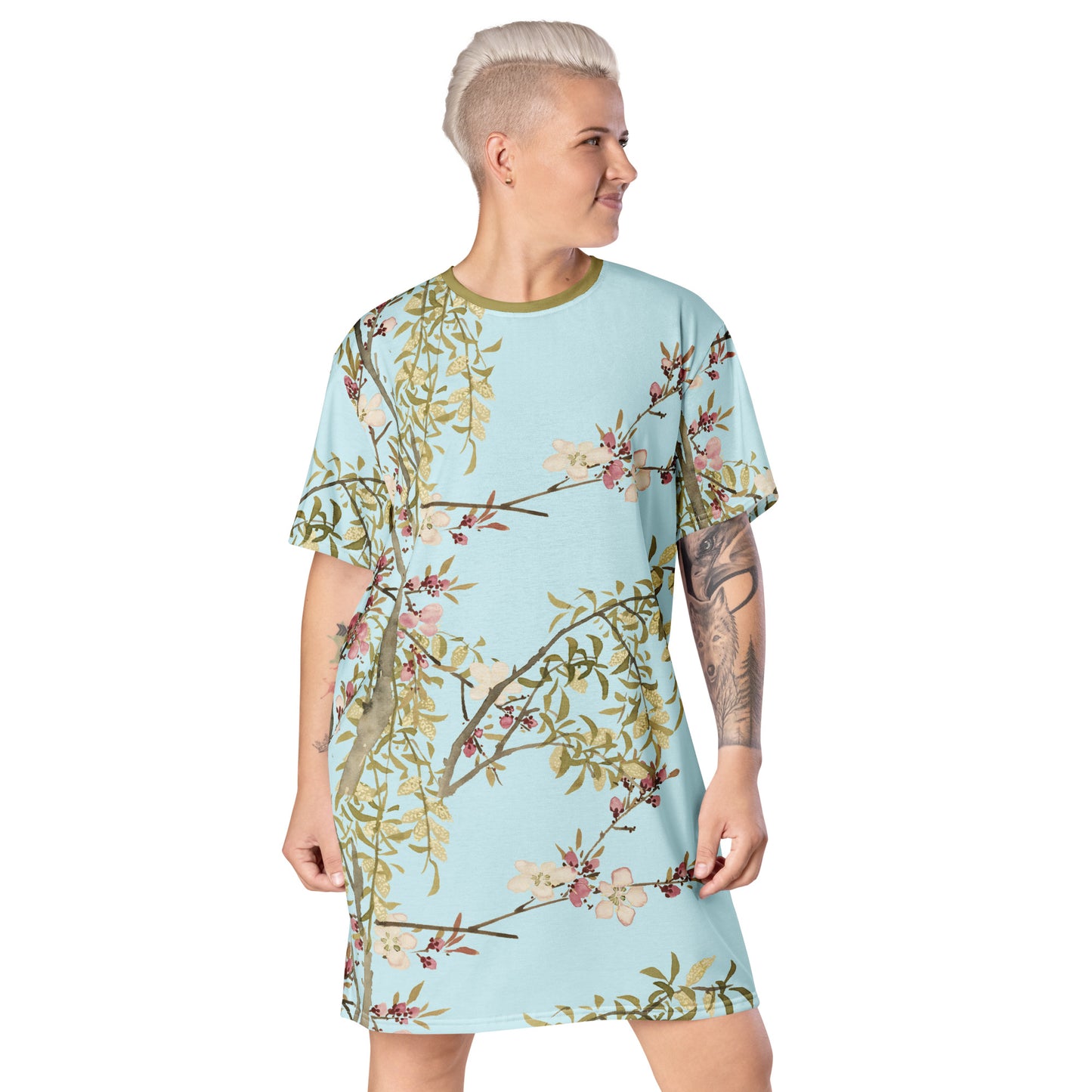 The Spirit of Flowers in Twelve Months|Willow and Peach Blossom|T-shirt dress|Aqua blue