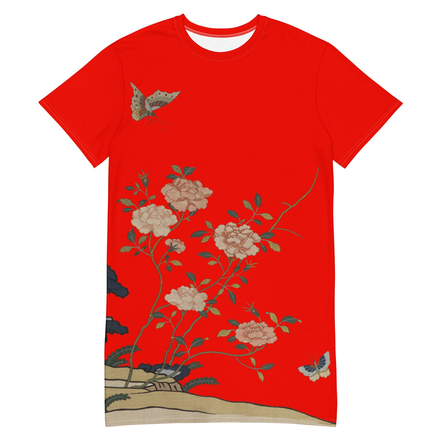 タペストリーの花|Red Roses|Tシャツドレス|Garnet red