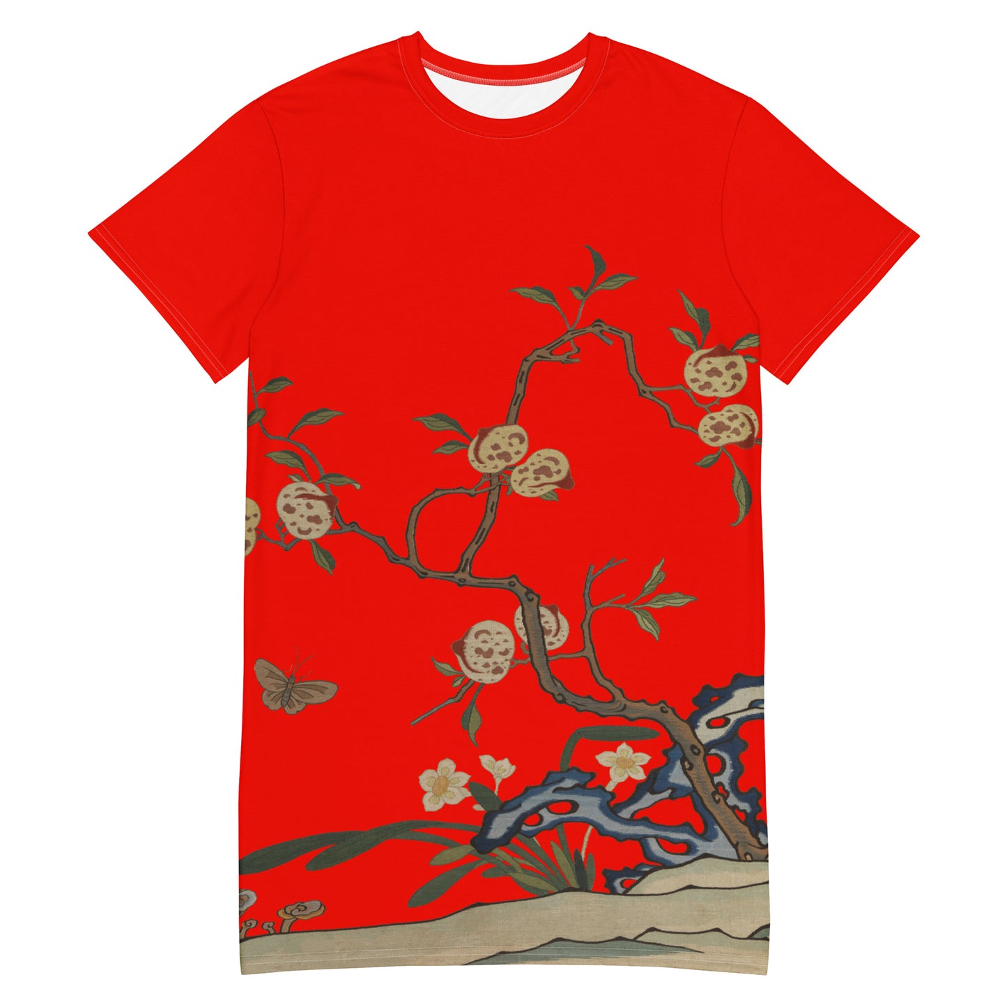 タペストリーの花|Narcissus and Peaches|Tシャツドレス|Garnet red