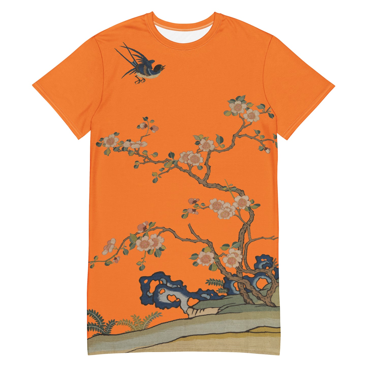タペストリーの花|Swallow in Flight, Harbinger of Spring|Tシャツドレス|オレンジ