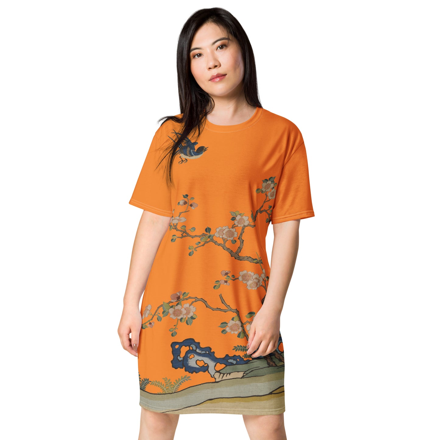 タペストリーの花|Swallow in Flight, Harbinger of Spring|Tシャツドレス|オレンジ