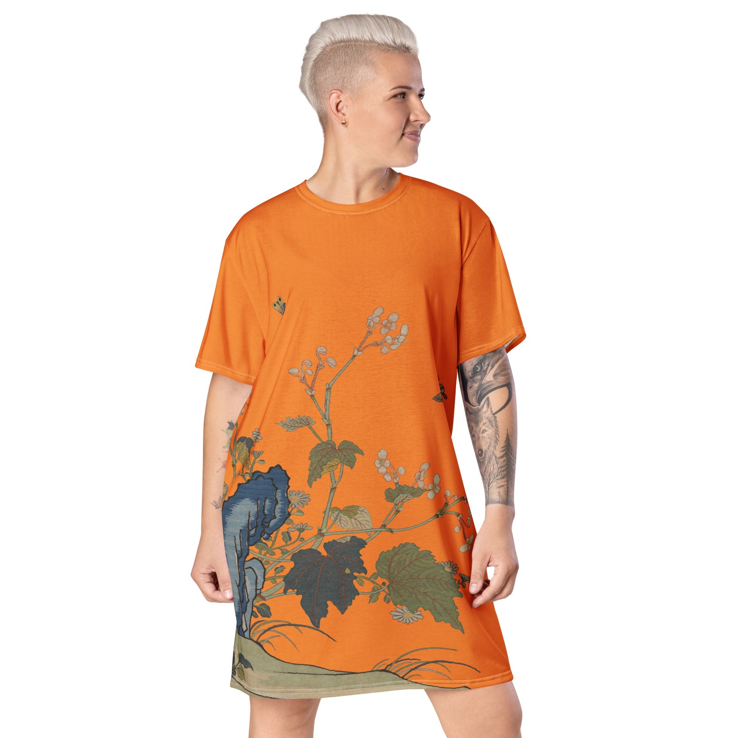 タペストリーの花|Begonia Blossoms|Tシャツドレス|オレンジ