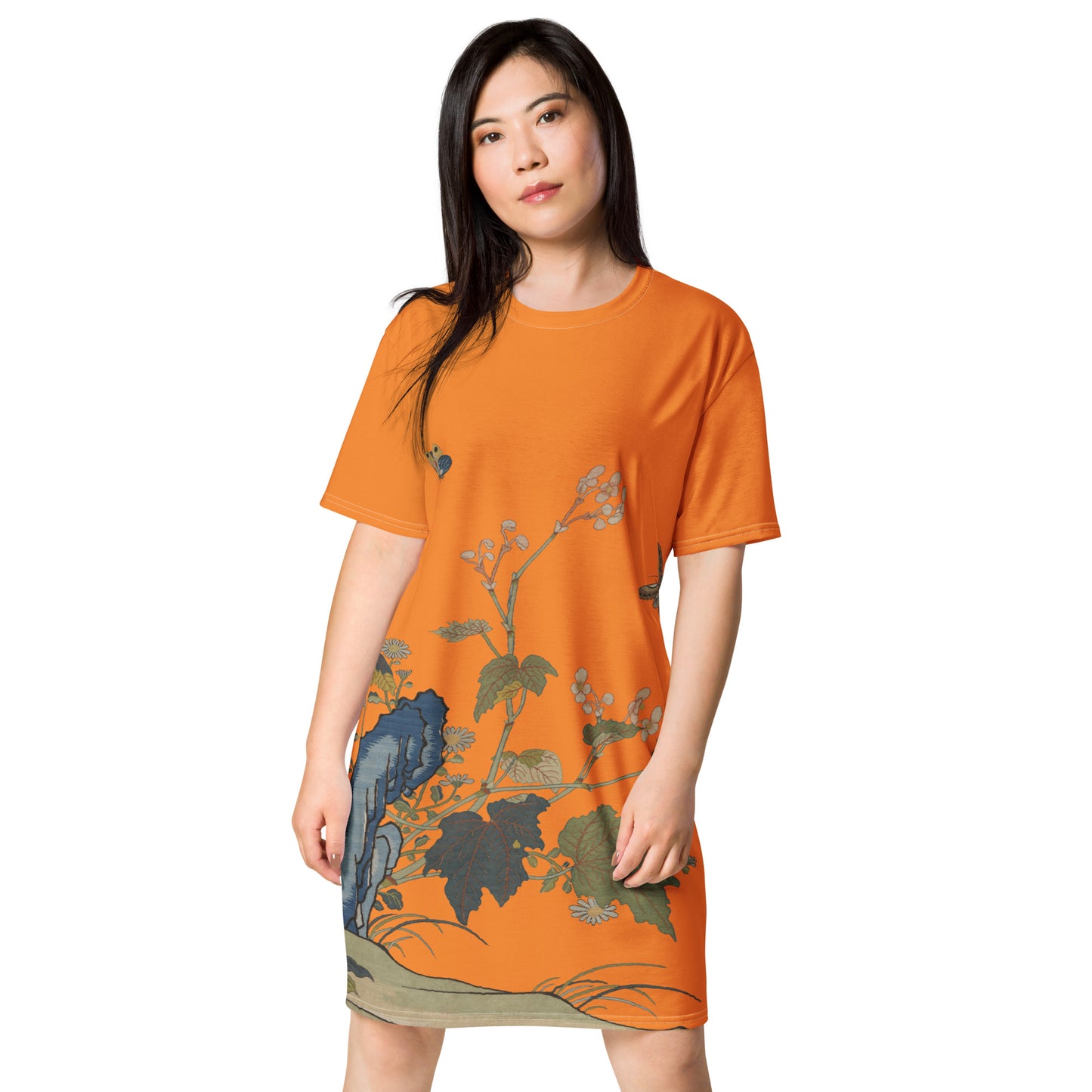 タペストリーの花|Begonia Blossoms|Tシャツドレス|オレンジ