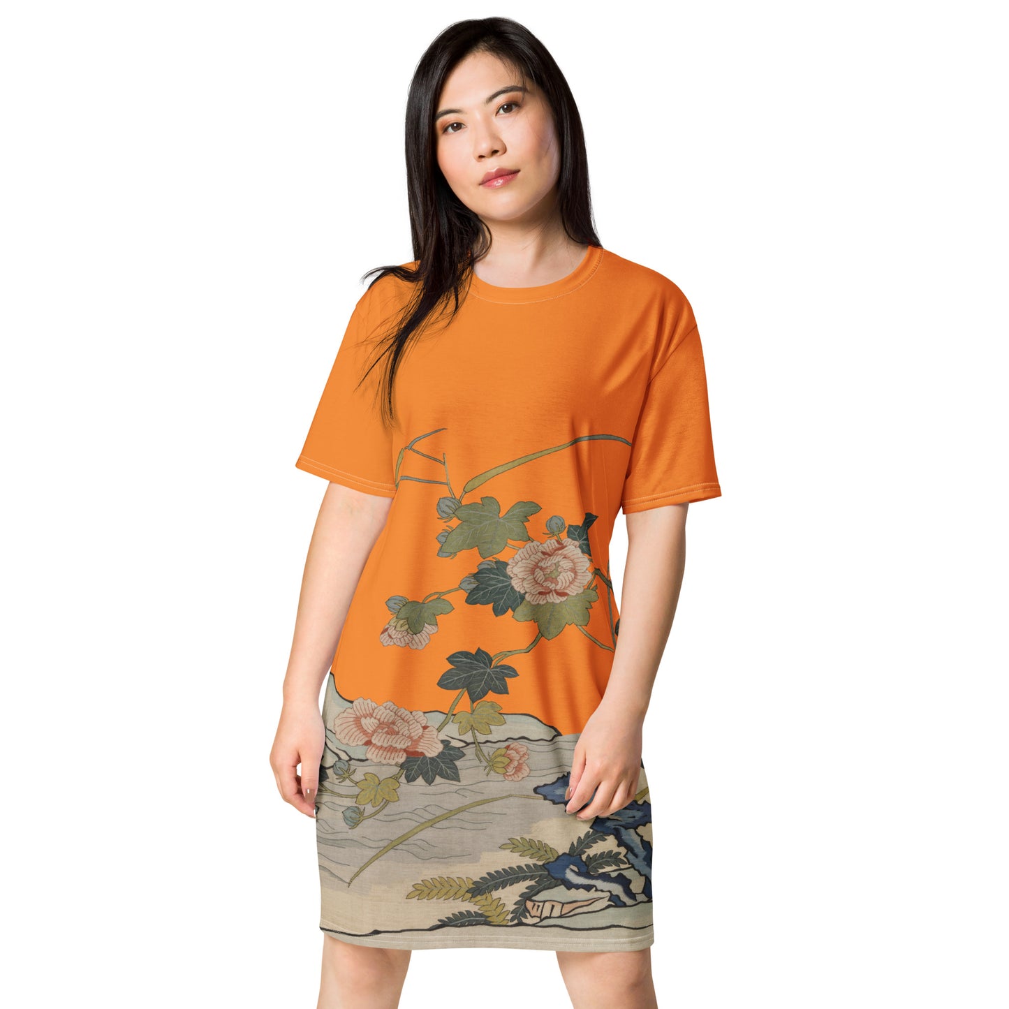 タペストリーの花|Hibiscus by the Water|T-shirt dress|Orange