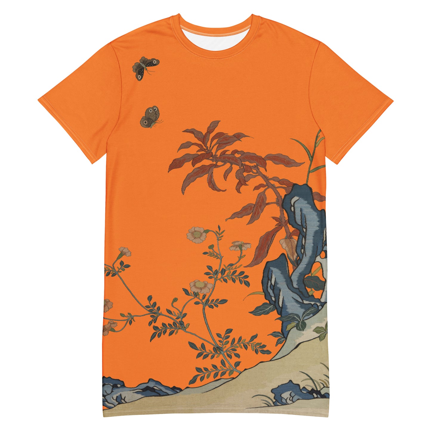 タペストリーの花|Butterflies and Flowers|T-shirt dress|Orange