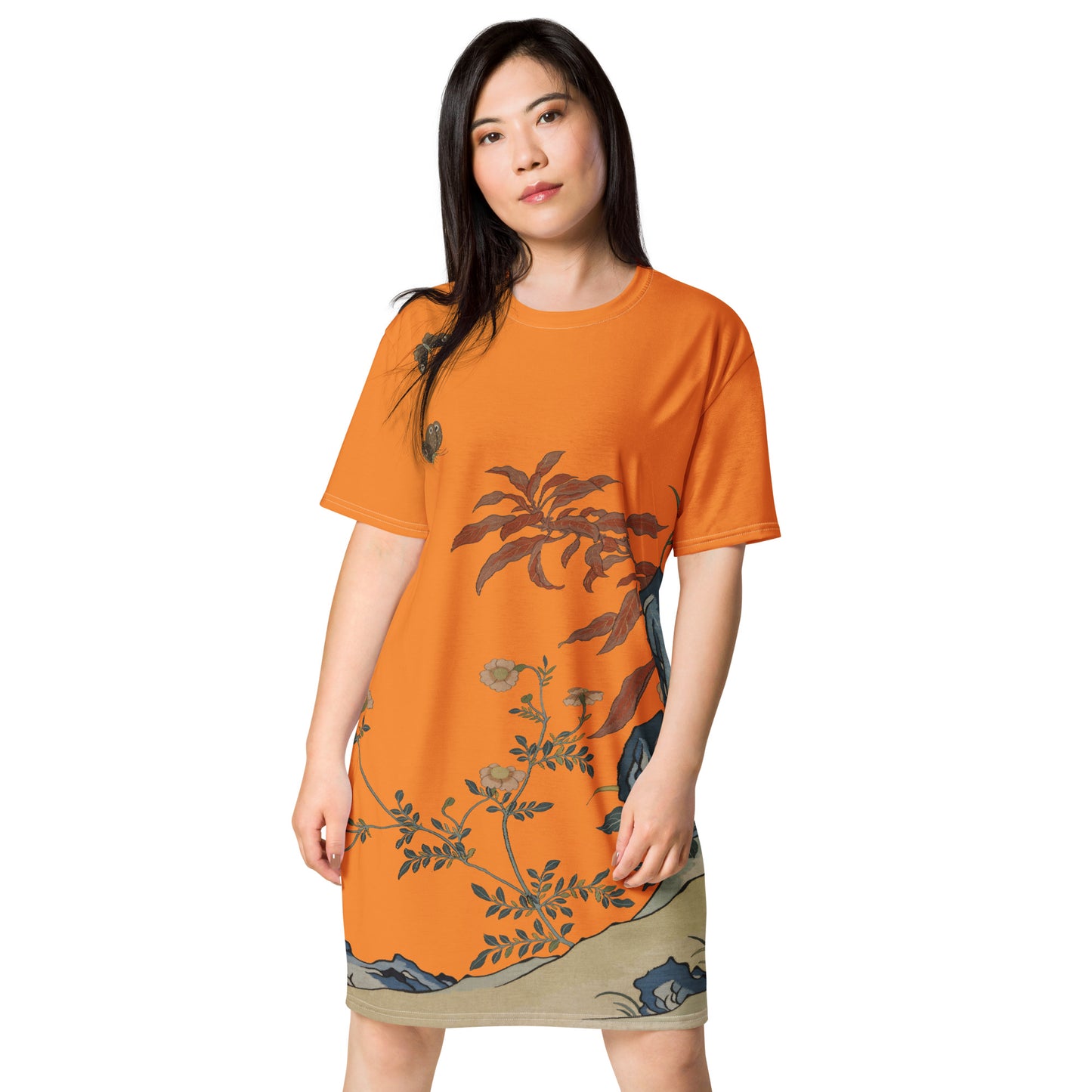 タペストリーの花|Butterflies and Flowers|T-shirt dress|Orange