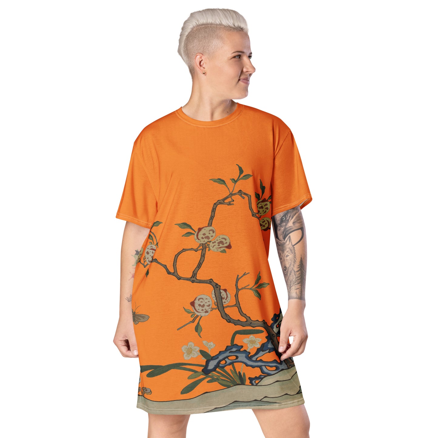 タペストリーの花|Narcissus and Peaches|T-shirt dress|Orange