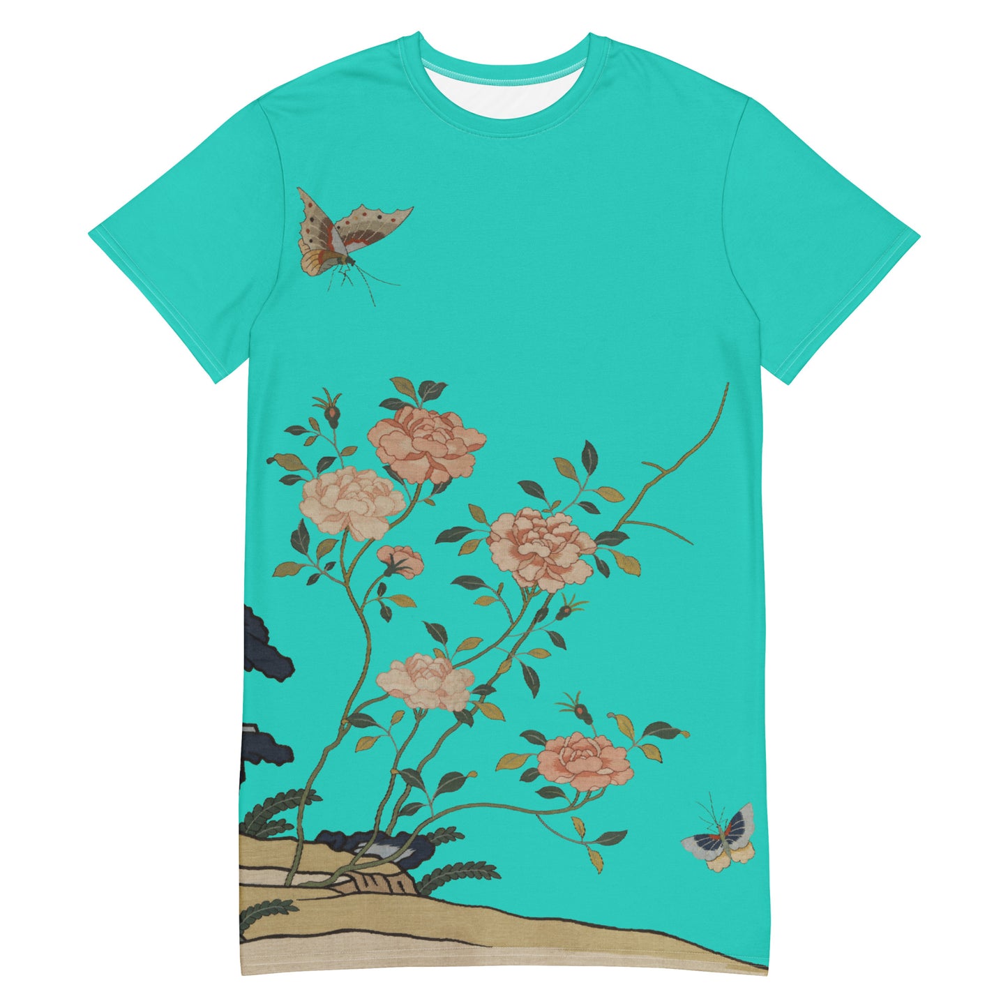 タペストリーの花|Red Roses|Tシャツドレス|ターコイズ