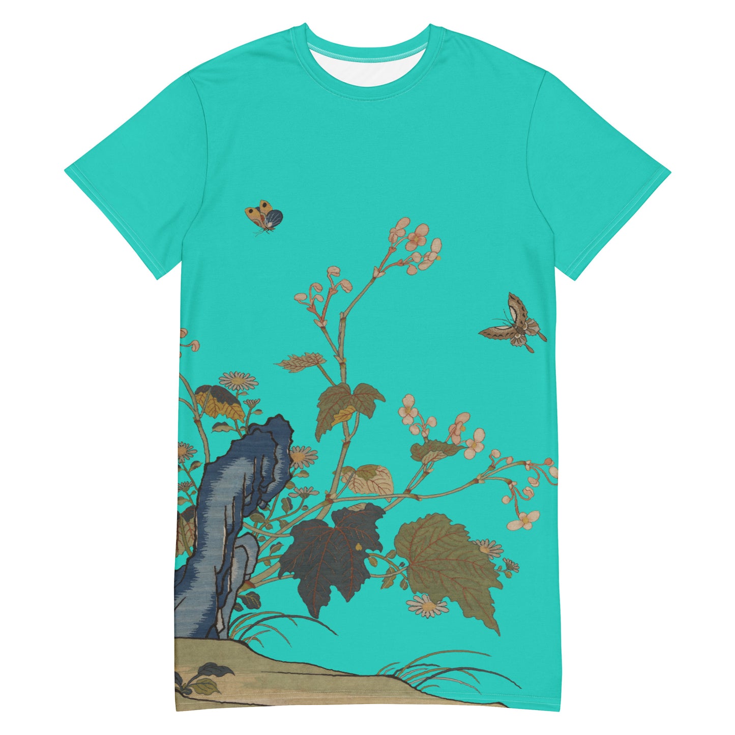 タペストリーの花|Begonia Blossoms|Tシャツドレス|ターコイズ