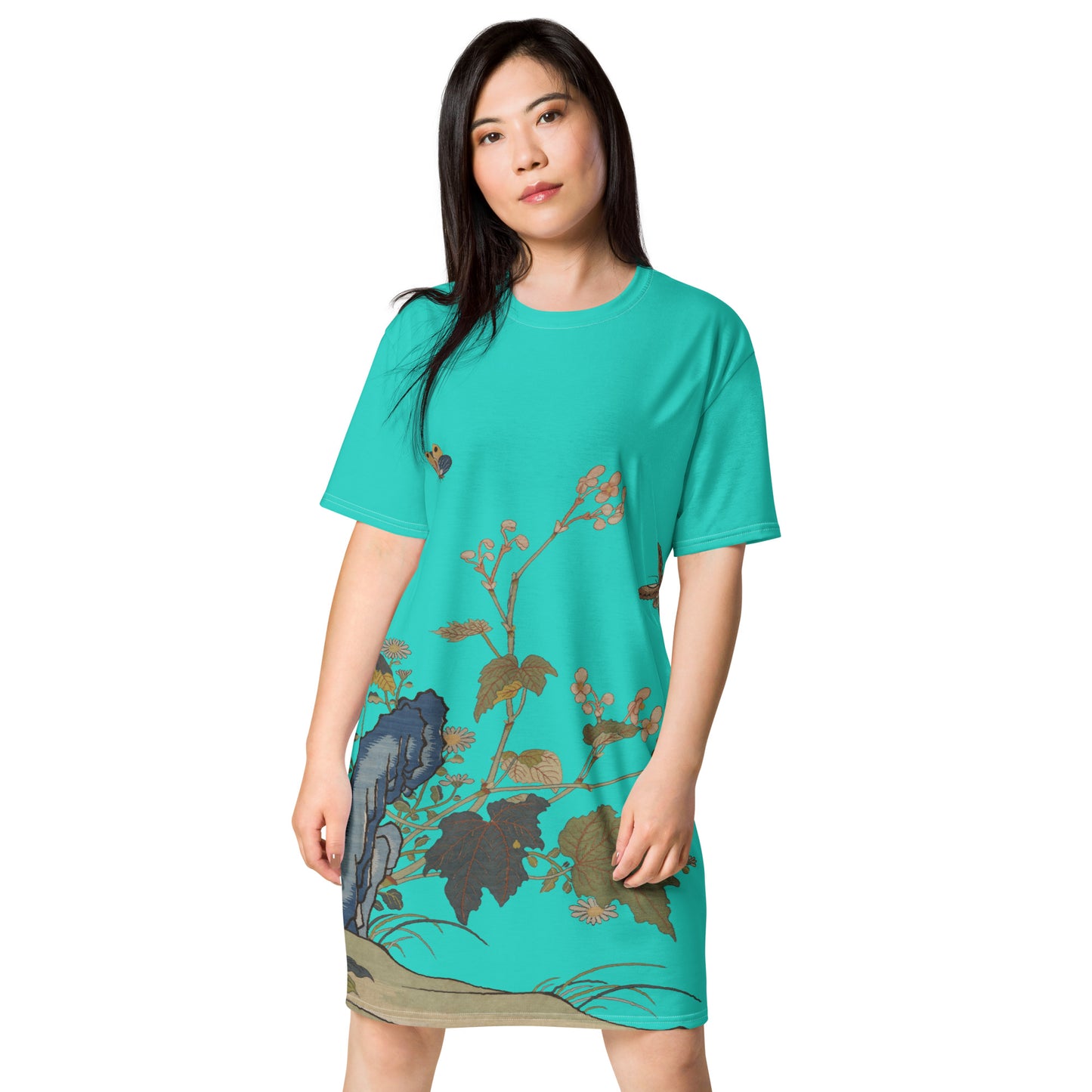 タペストリーの花|Begonia Blossoms|Tシャツドレス|ターコイズ