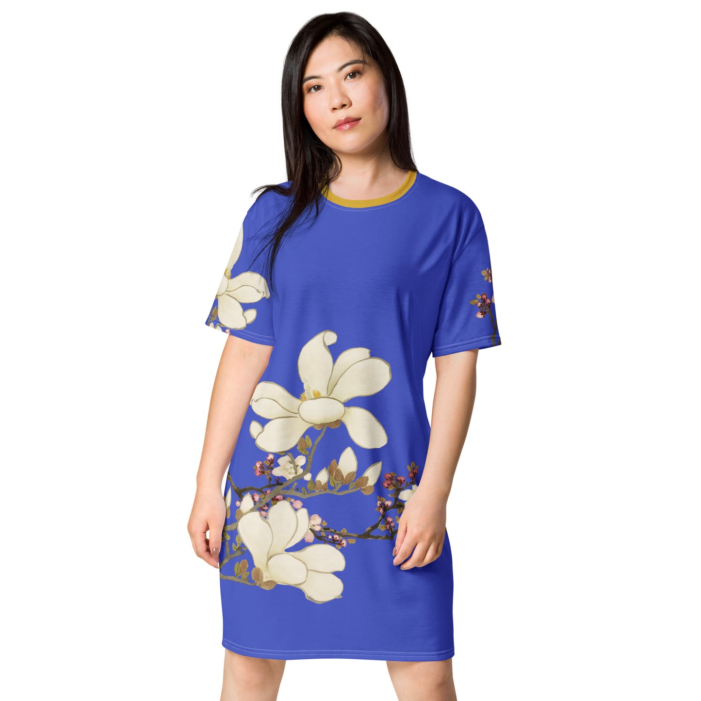 The Spirit of Flowers in Twelve Months|Apricot and Lily Magnolia in Blossom|T-shirt dress|Royal blue