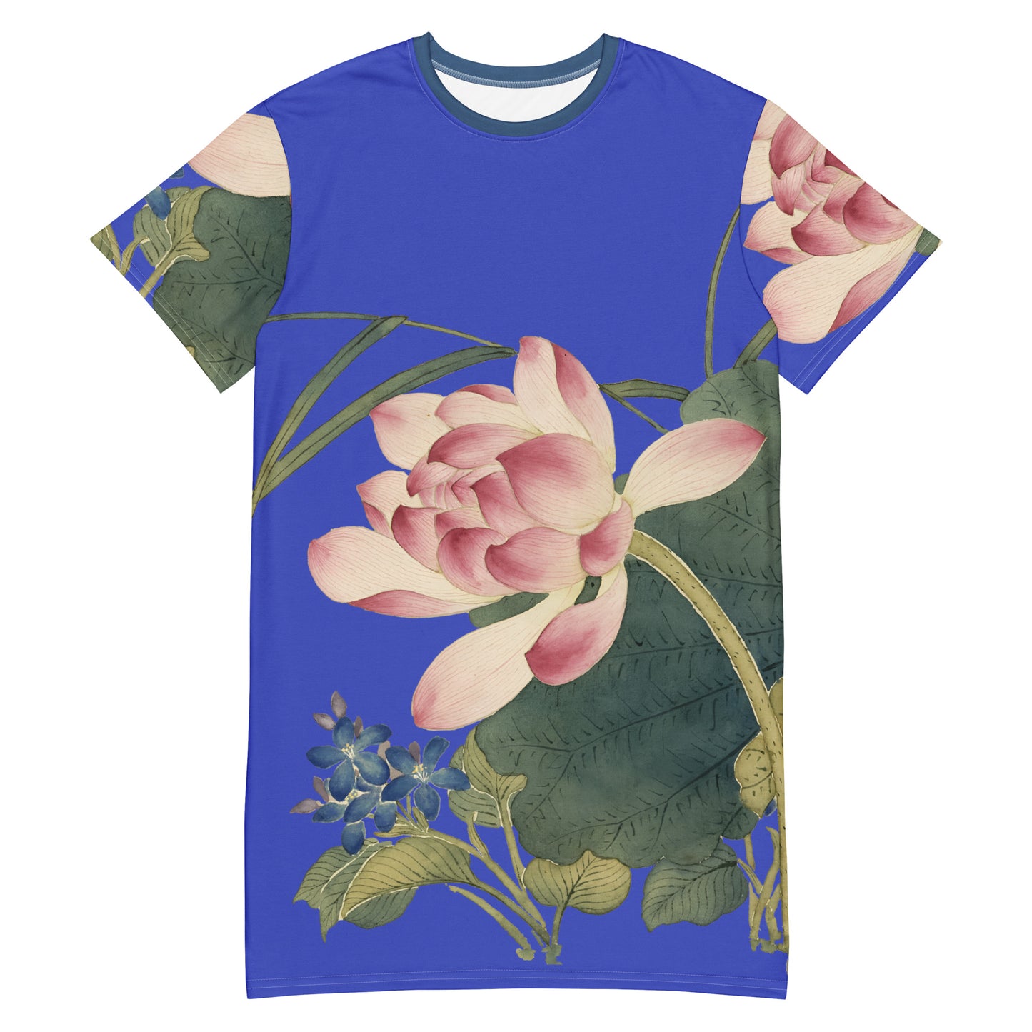 The Spirit of Flowers in Twelve Months|Lotus in Bloom|T-shirt dress|Royal blue