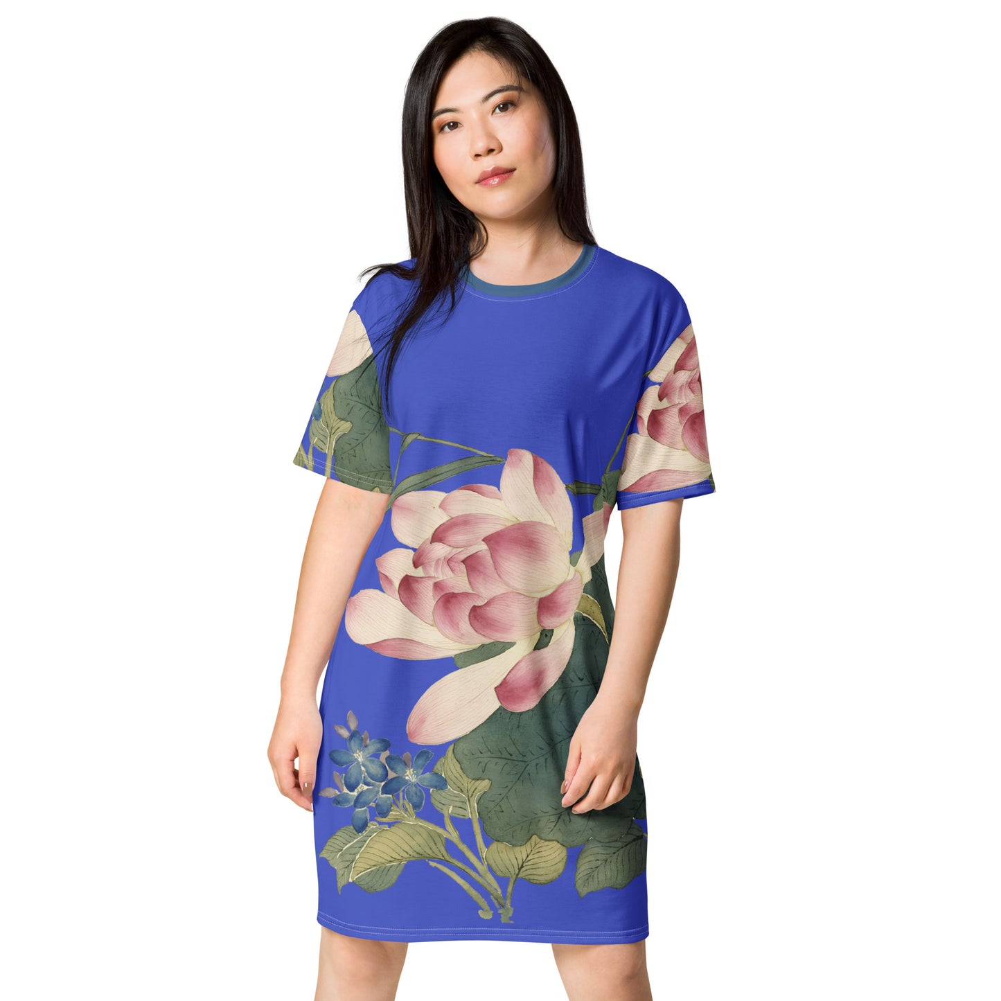 The Spirit of Flowers in Twelve Months|Lotus in Bloom|T-shirt dress|Royal blue