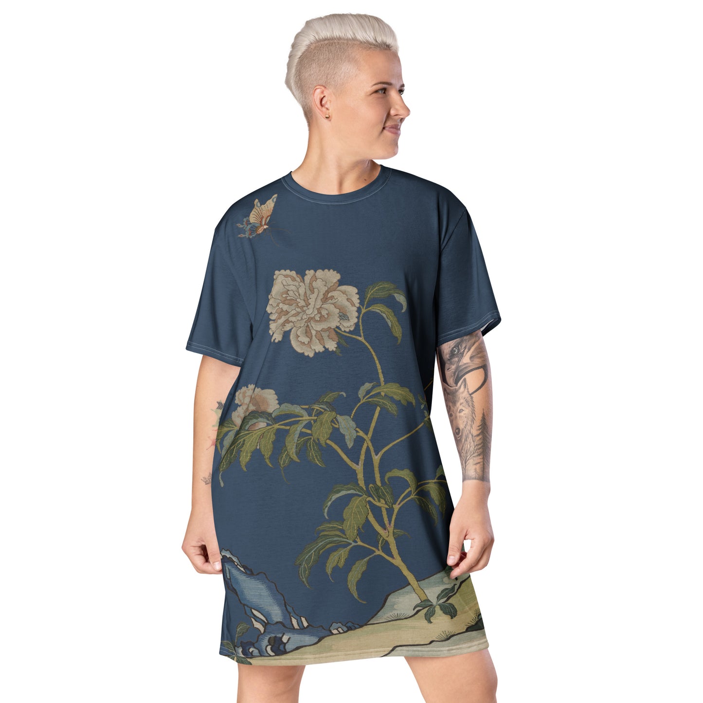刻丝花卉|芍药|T恤连衣裙|黛蓝