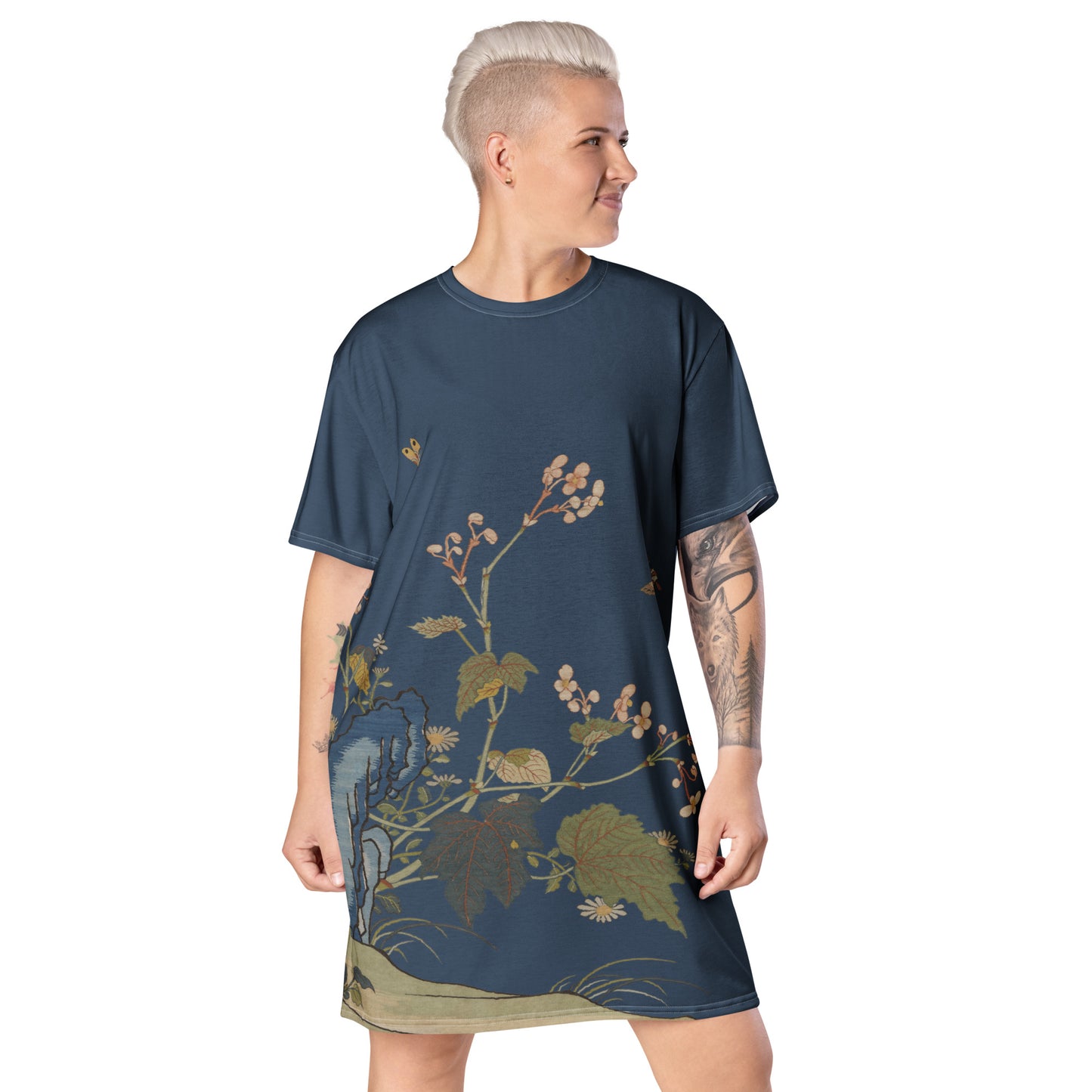 刻丝花卉|海棠|T恤连衣裙|黛蓝