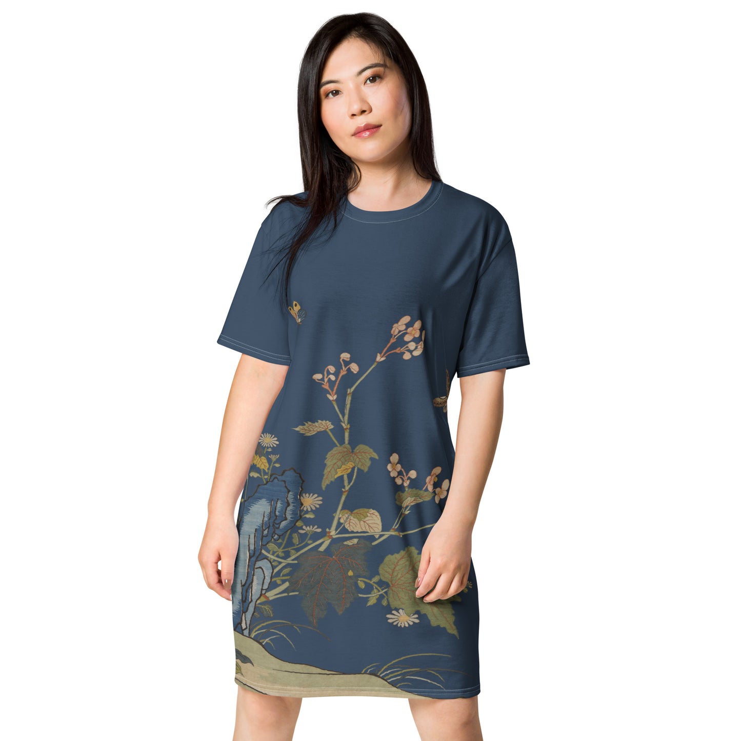 刻丝花卉|海棠|T恤连衣裙|黛蓝