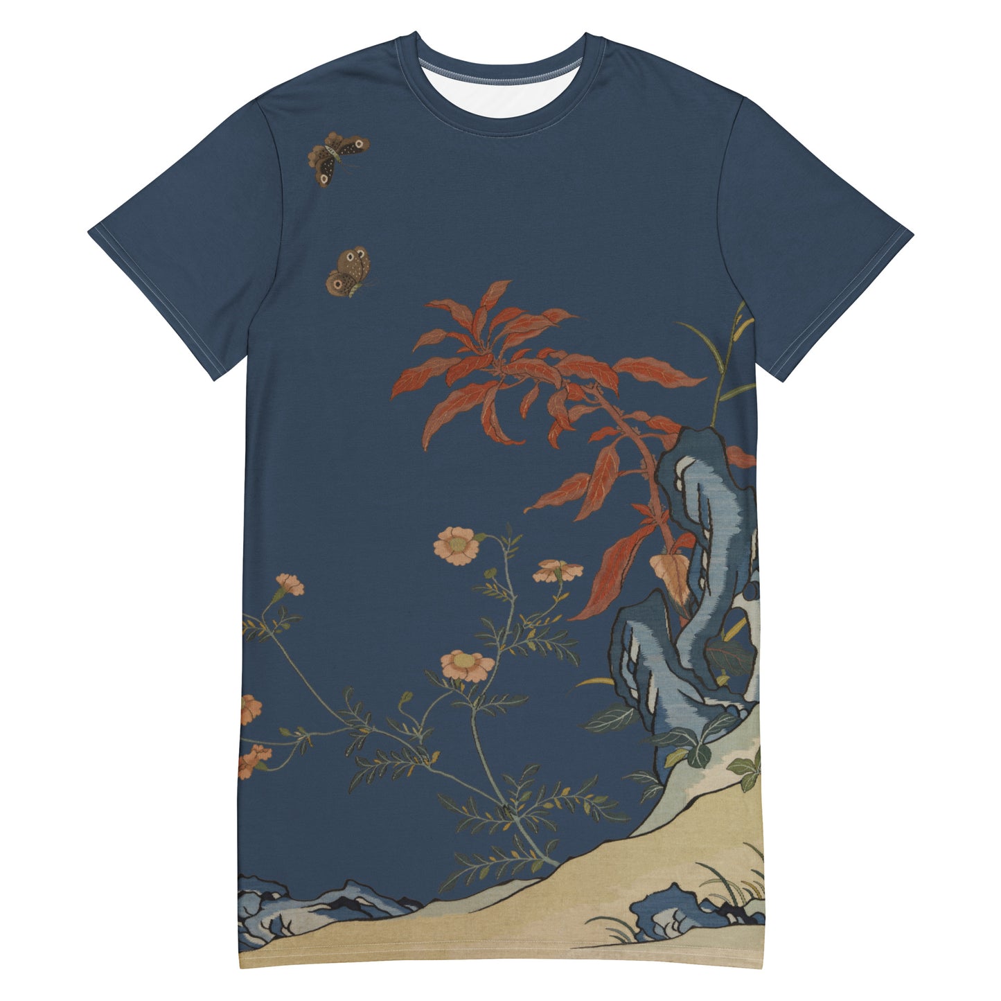 刻丝花卉|花蝶|T恤连衣裙|黛蓝