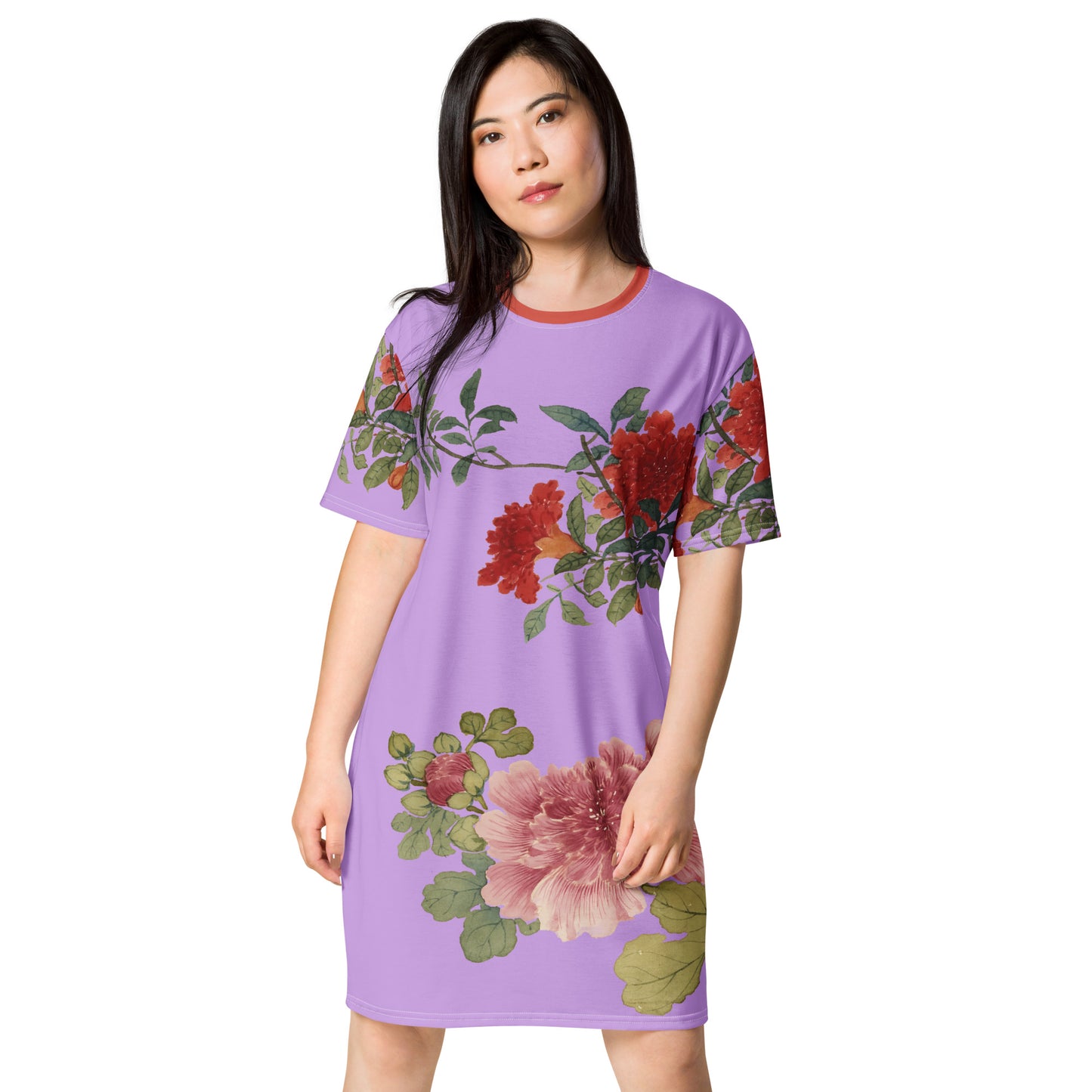 The Spirit of Flowers in Twelve Months|Hollyhock and Pomegranate in Bloom|T-shirt dress|Lilac