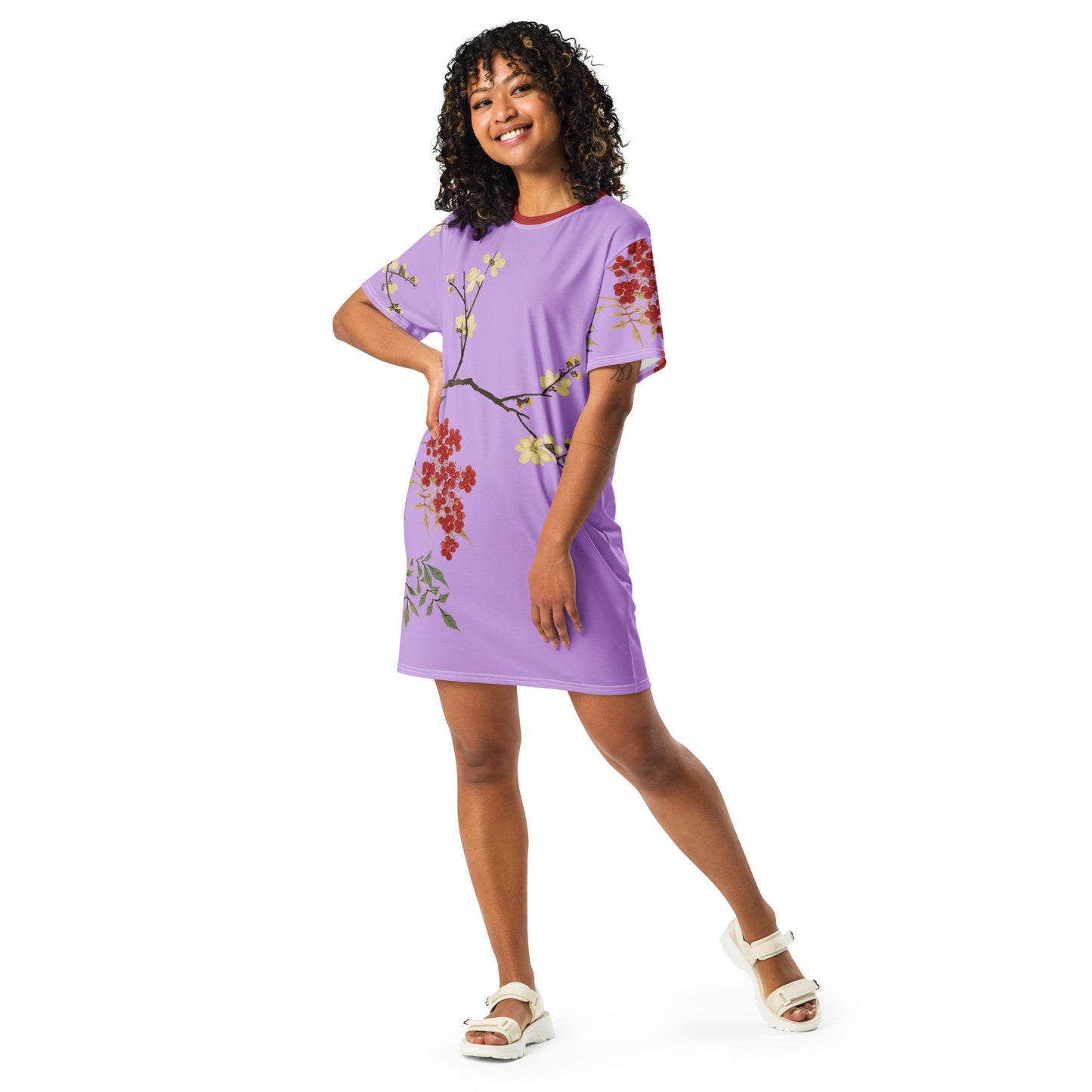 The Spirit of Flowers in Twelve Months|Blooming Wintersweet and Heavenly Bamboo|T-shirt dress|Lilac