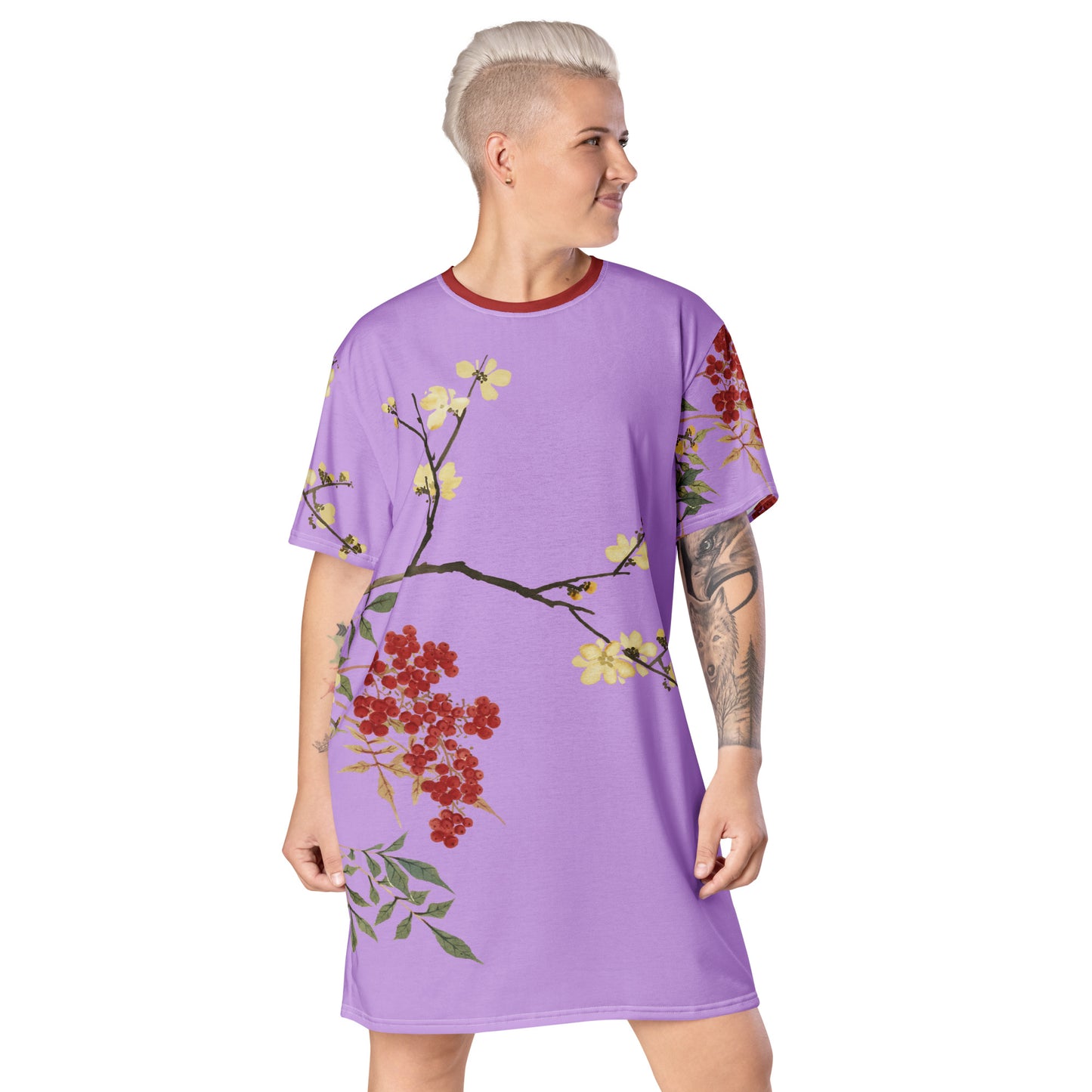 The Spirit of Flowers in Twelve Months|Blooming Wintersweet and Heavenly Bamboo|T-shirt dress|Lilac