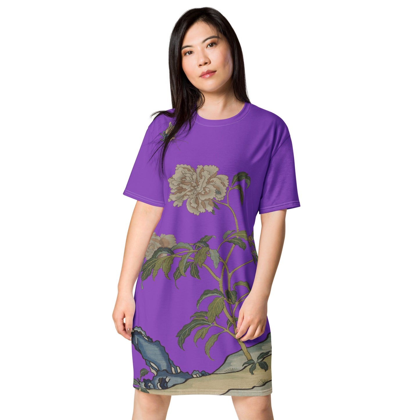 刻丝花卉|芍药|T恤连衣裙|紫色